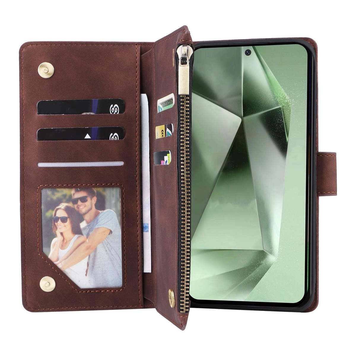 For Samsung Galaxy S25 FE 5G Multifunctional Frosted Zipper Wallet Leather Phone Case(Coffee)