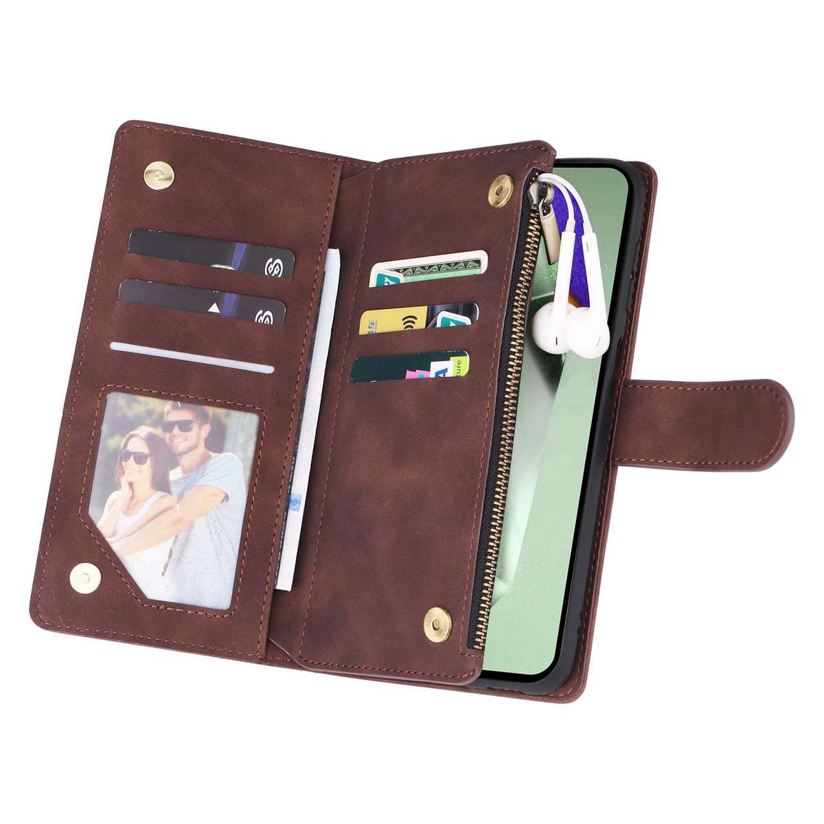 For Samsung Galaxy S25 FE 5G Multifunctional Frosted Zipper Wallet Leather Phone Case(Coffee)