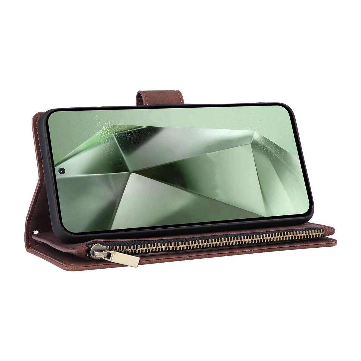 For Samsung Galaxy S25 FE 5G Multifunctional Frosted Zipper Wallet Leather Phone Case(Coffee)