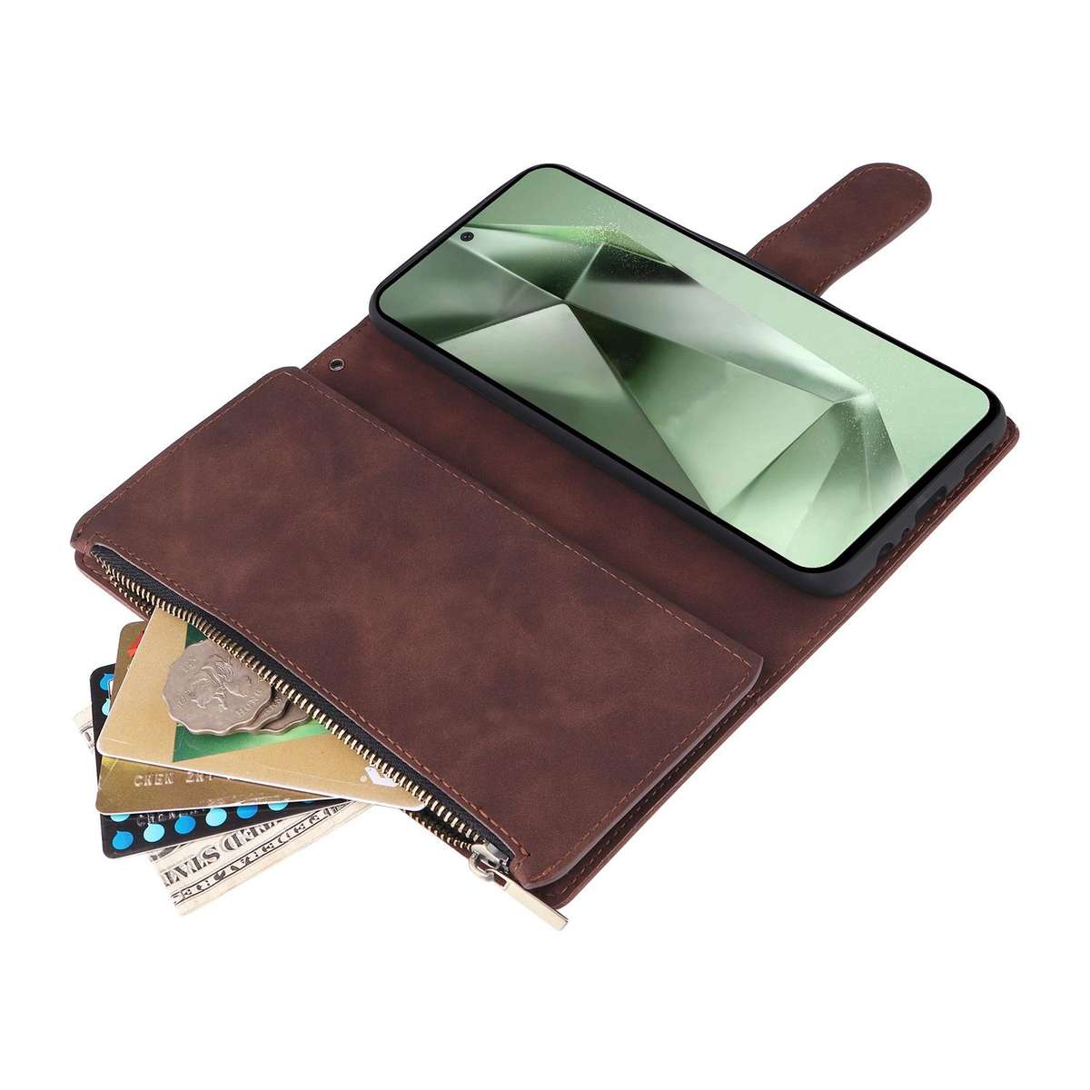 For Samsung Galaxy S25 FE 5G Multifunctional Frosted Zipper Wallet Leather Phone Case(Coffee)