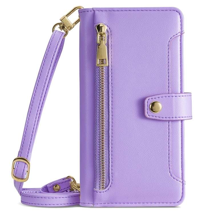 For Redmi 13 4G Sheep Texture Cross-body Zipper Wallet Leather Phone Case(Purple)