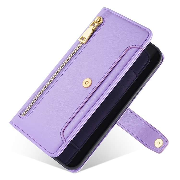 For Redmi 13 4G Sheep Texture Cross-body Zipper Wallet Leather Phone Case(Purple)
