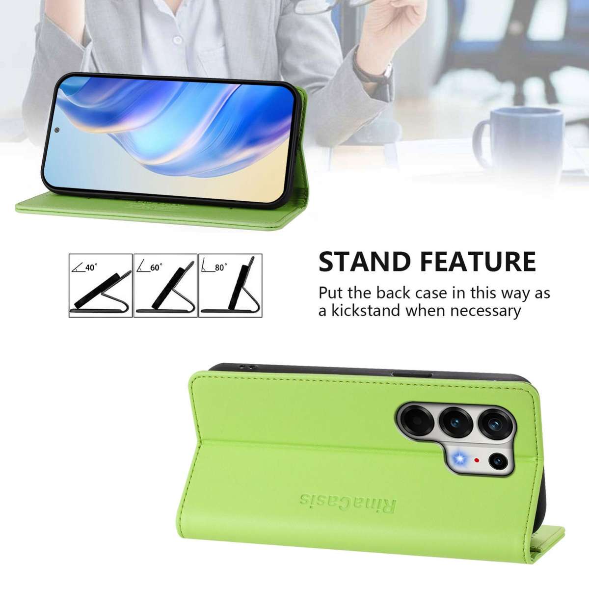 For Tecno Camon 50 Pro 4G RC01 Dual-Folded Magnetic Suction RFID Leather Phone Case(Grass Green)