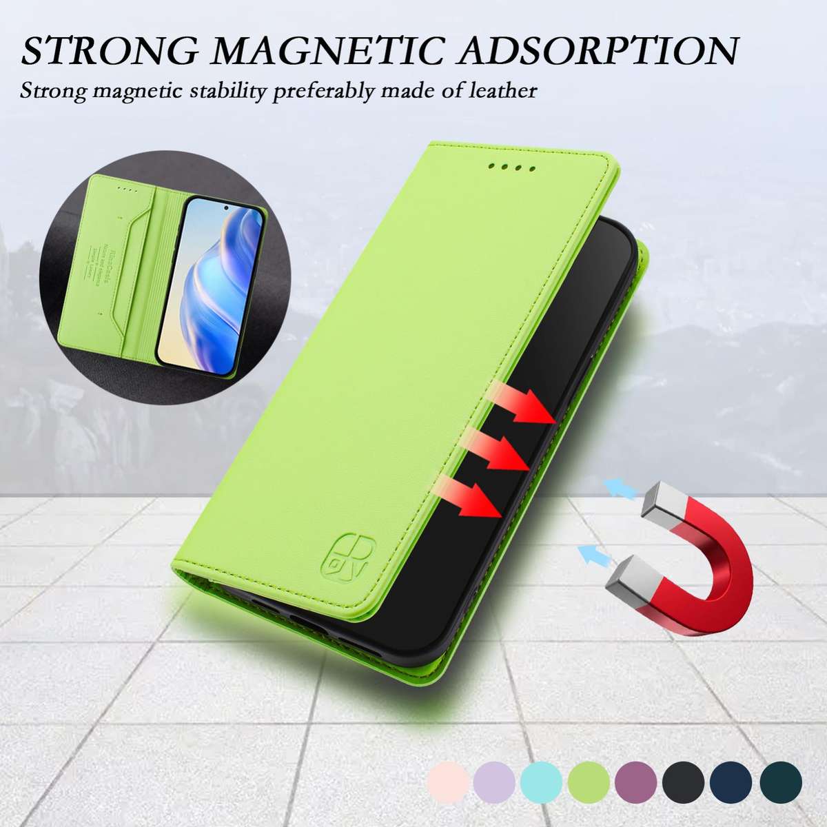 For Tecno Camon 50 Pro 4G RC01 Dual-Folded Magnetic Suction RFID Leather Phone Case(Grass Green)
