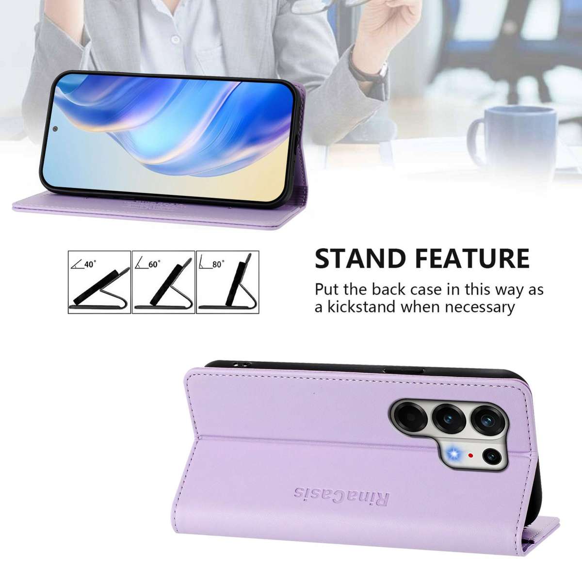 For Tecno Camon 50 Pro 4G RC01 Dual-Folded Magnetic Suction RFID Leather Phone Case(Light Purple)