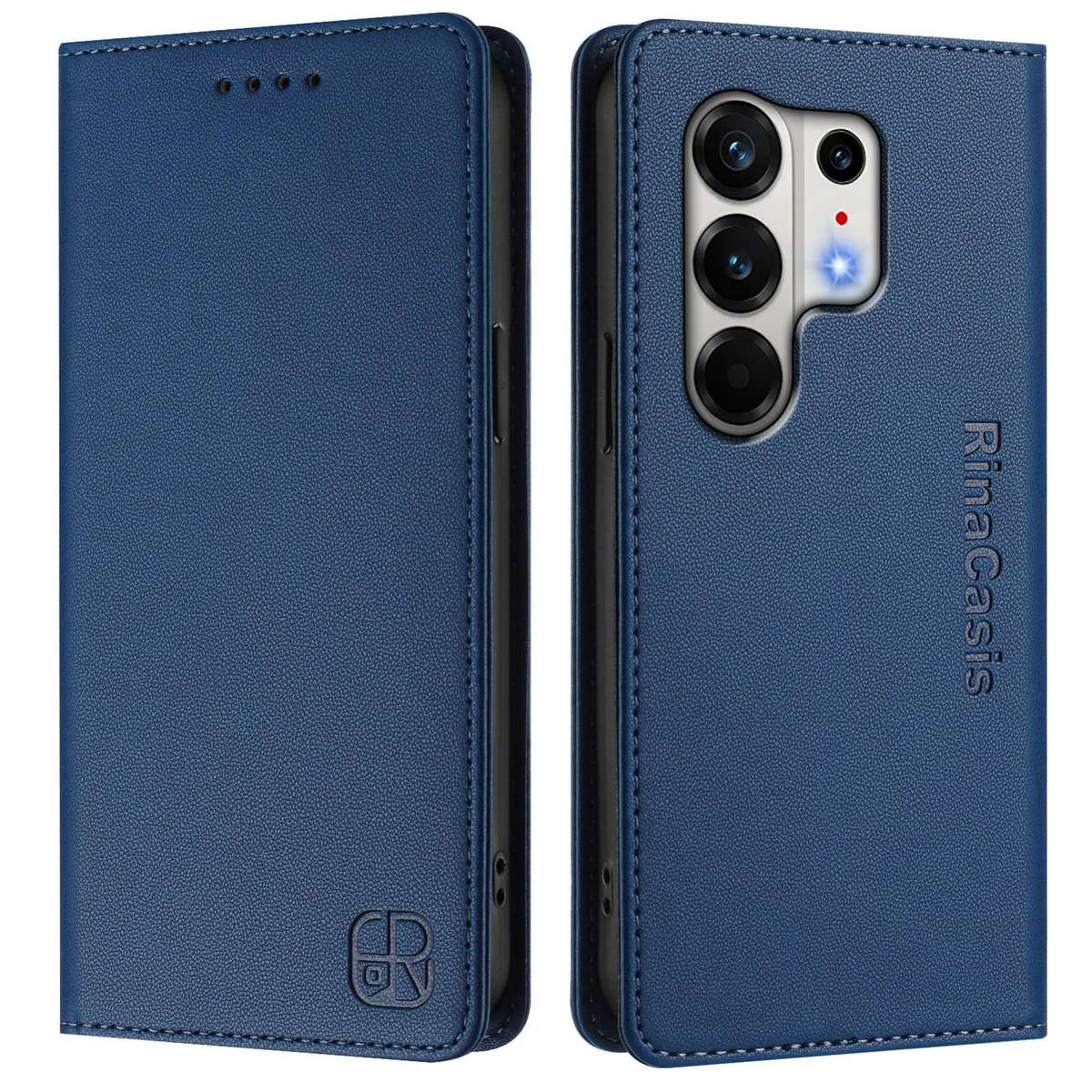 For Tecno Camon 50 Pro 4G RC01 Dual-Folded Magnetic Suction RFID Leather Phone Case(Dark Blue)