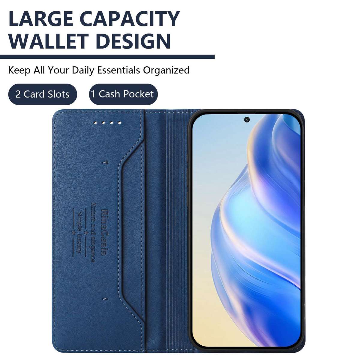 For Tecno Camon 50 Pro 4G RC01 Dual-Folded Magnetic Suction RFID Leather Phone Case(Dark Blue)