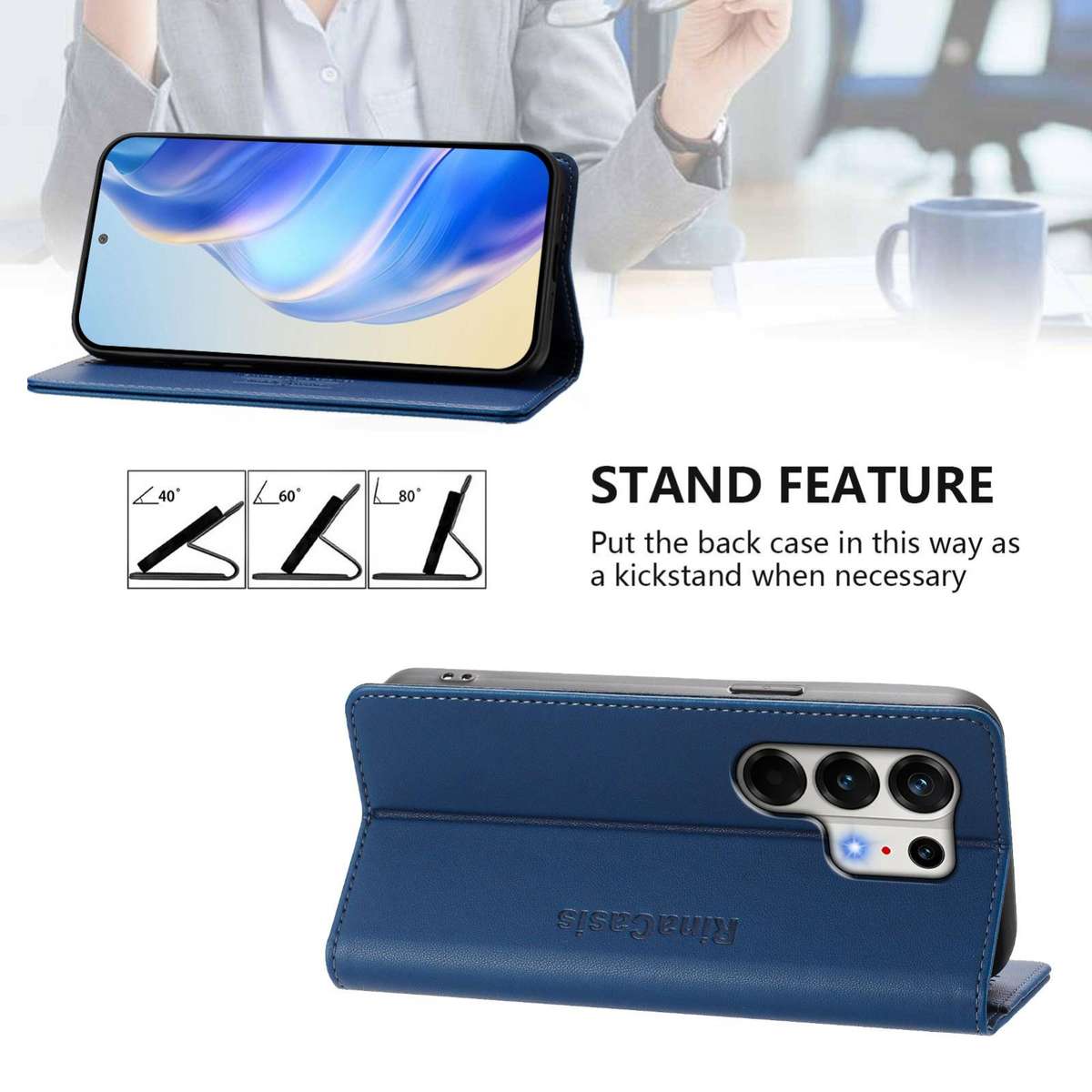 For Tecno Camon 50 Pro 4G RC01 Dual-Folded Magnetic Suction RFID Leather Phone Case(Dark Blue)