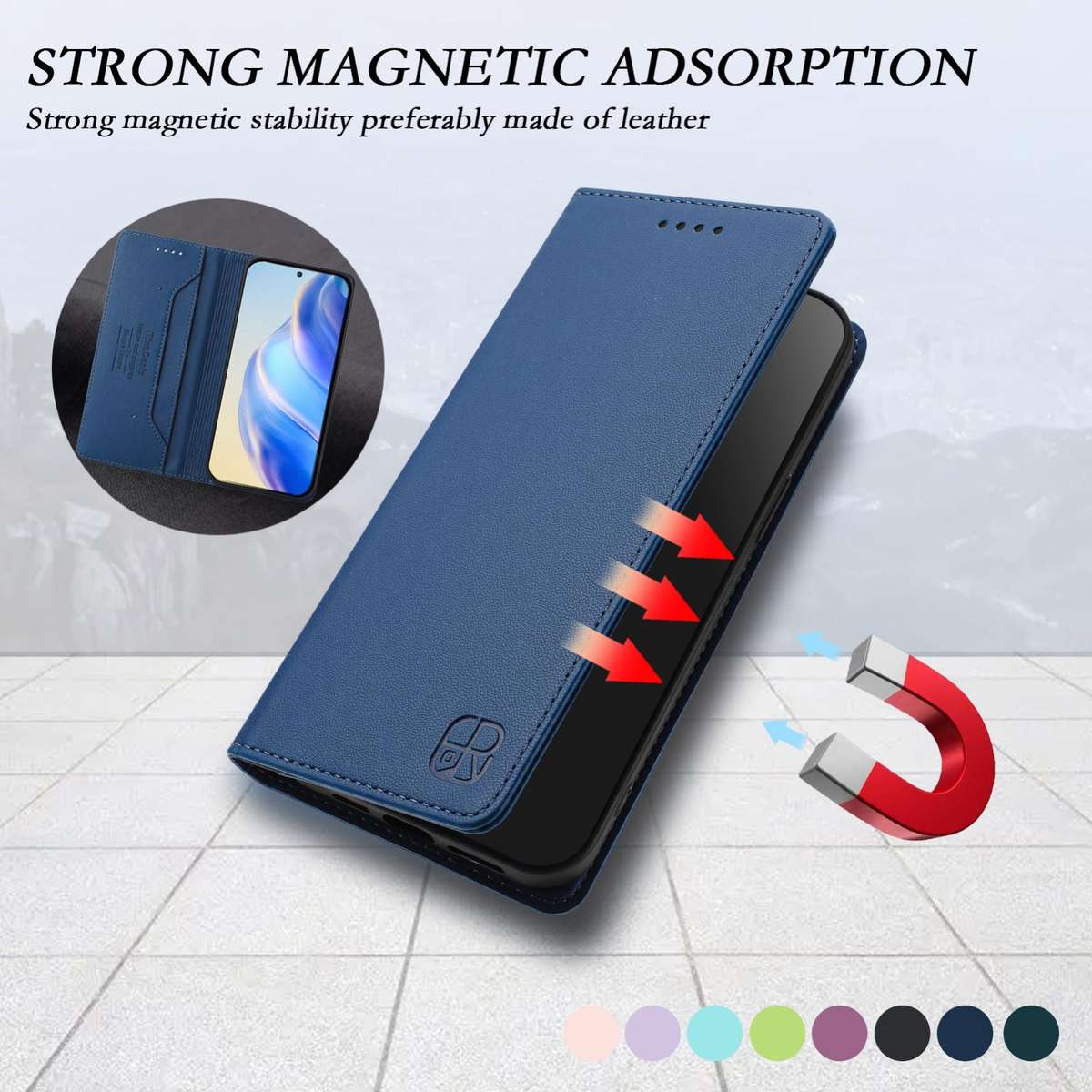 For Tecno Camon 50 Pro 4G RC01 Dual-Folded Magnetic Suction RFID Leather Phone Case(Dark Blue)