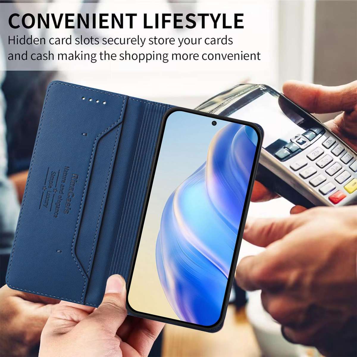 For Tecno Camon 50 Pro 4G RC01 Dual-Folded Magnetic Suction RFID Leather Phone Case(Dark Blue)