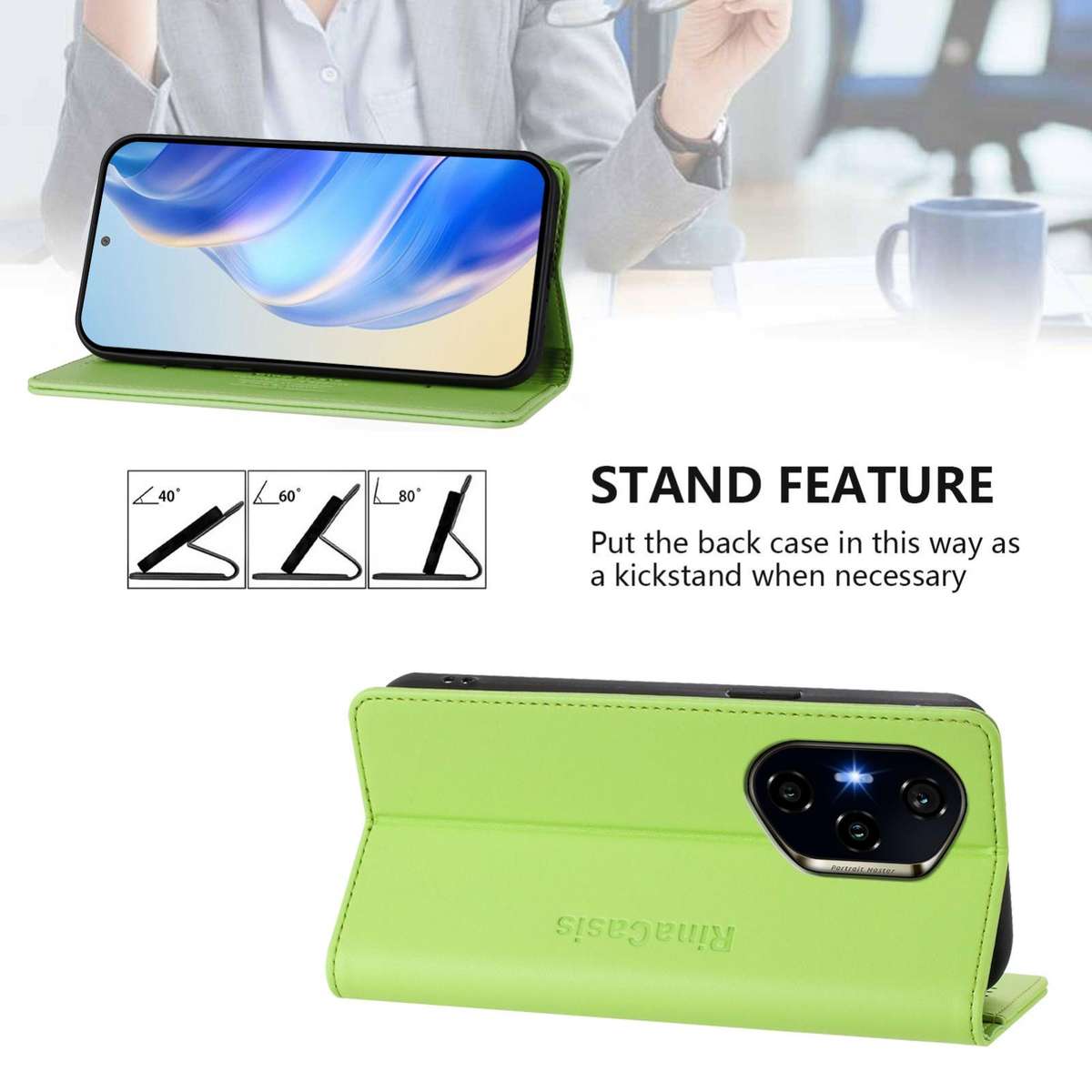 For Honor 300 Pro / 300 Ultra RC01 Dual-Folded Magnetic Suction RFID Leather Pho ... (Grass Green)