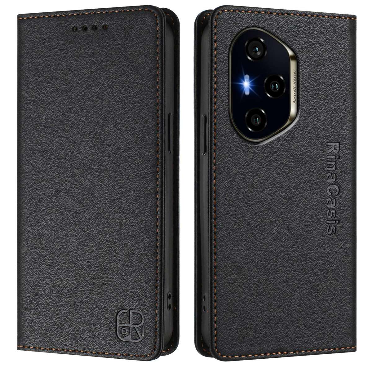 For Honor 300 Pro / 300 Ultra RC01 Dual-Folded Magnetic Suction RFID Leather Phone Case(Black)