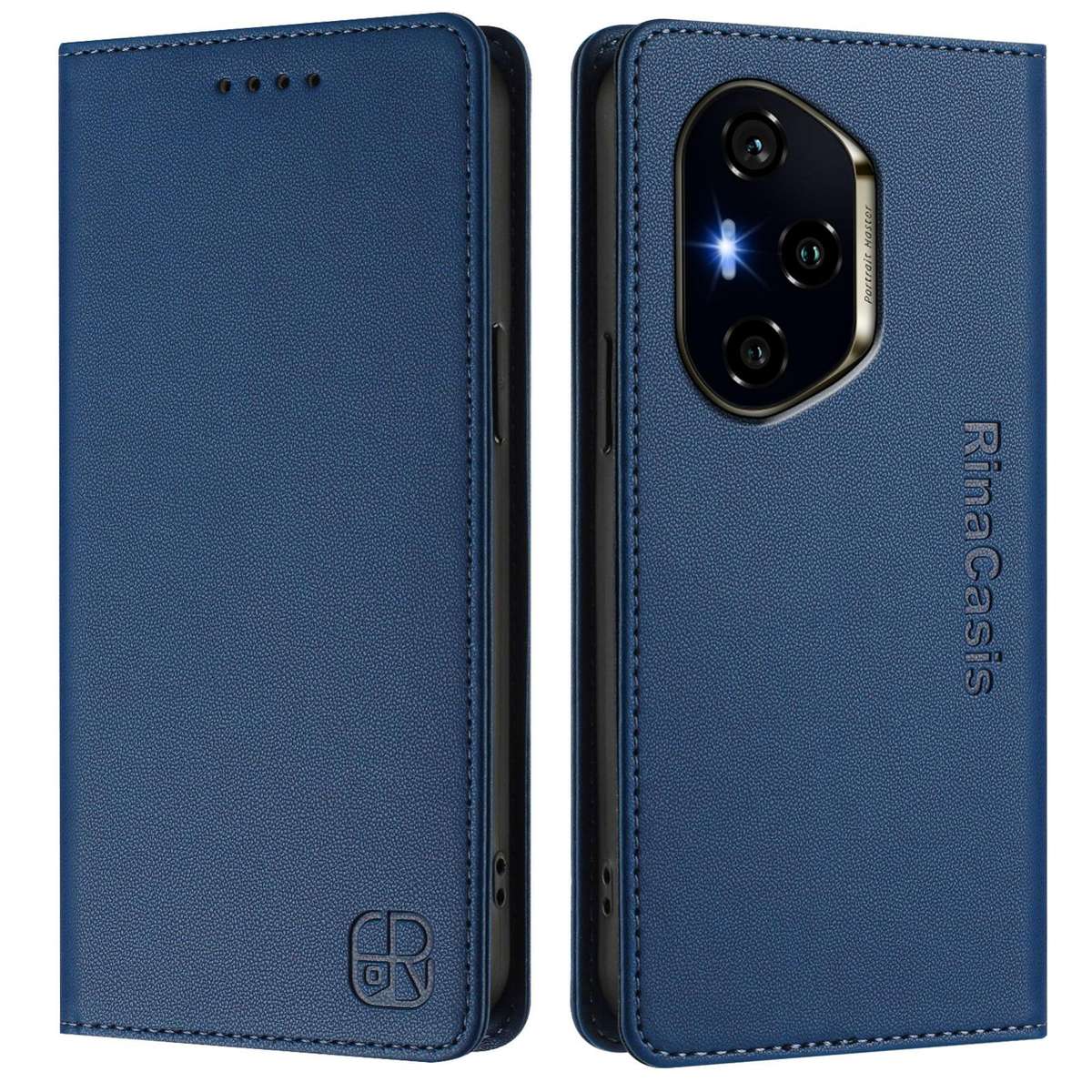 For Honor 300 Pro / 300 Ultra RC01 Dual-Folded Magnetic Suction RFID Leather Phone Case(Dark Blue)