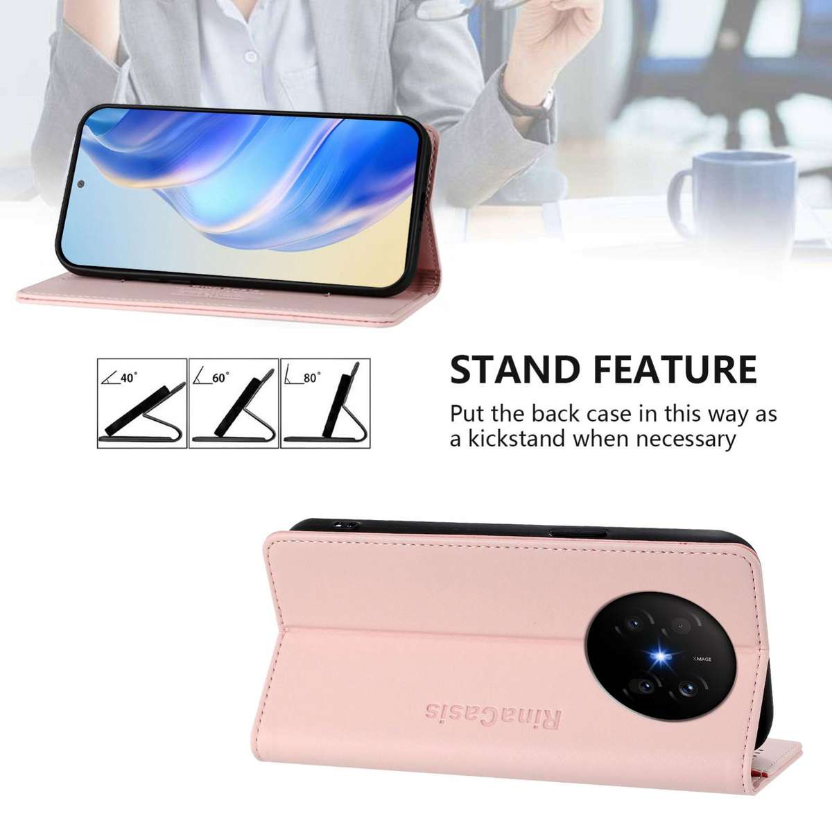 For Huawei Mate 70 Air 5G RC01 Dual-Folded Magnetic Suction RFID Leather Phone Case(Pink)