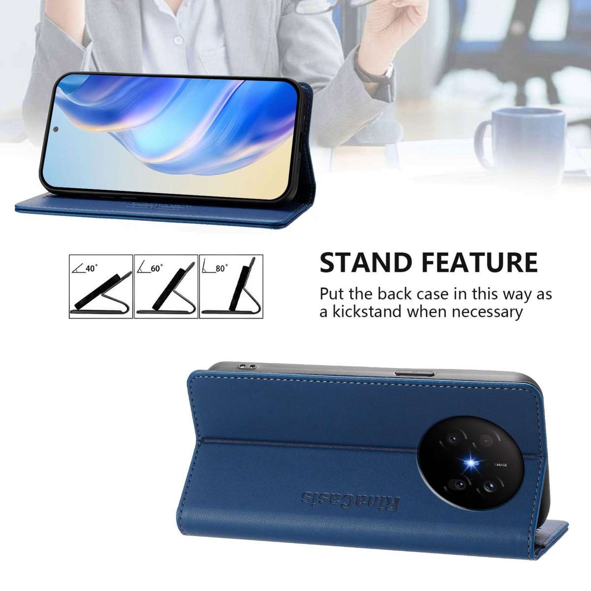 For Huawei Mate 70 Air 5G RC01 Dual-Folded Magnetic Suction RFID Leather Phone Case(Dark Blue)