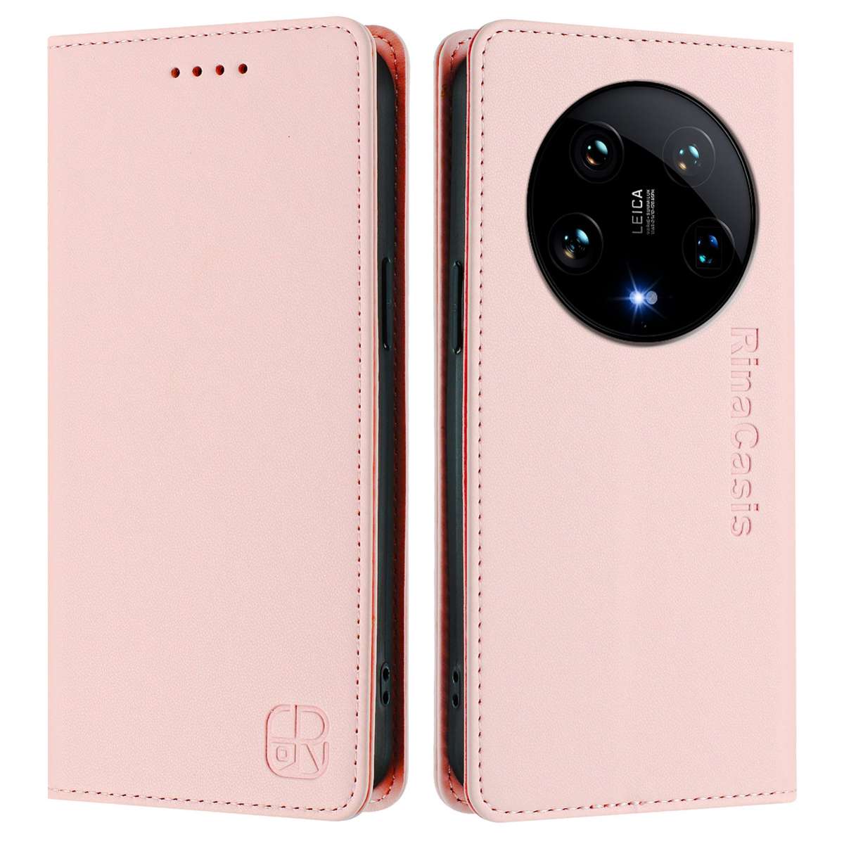 For Xiaomi 14 Ultra 5G RC01 Dual-Folded Magnetic Suction RFID Leather Phone Case(Pink)
