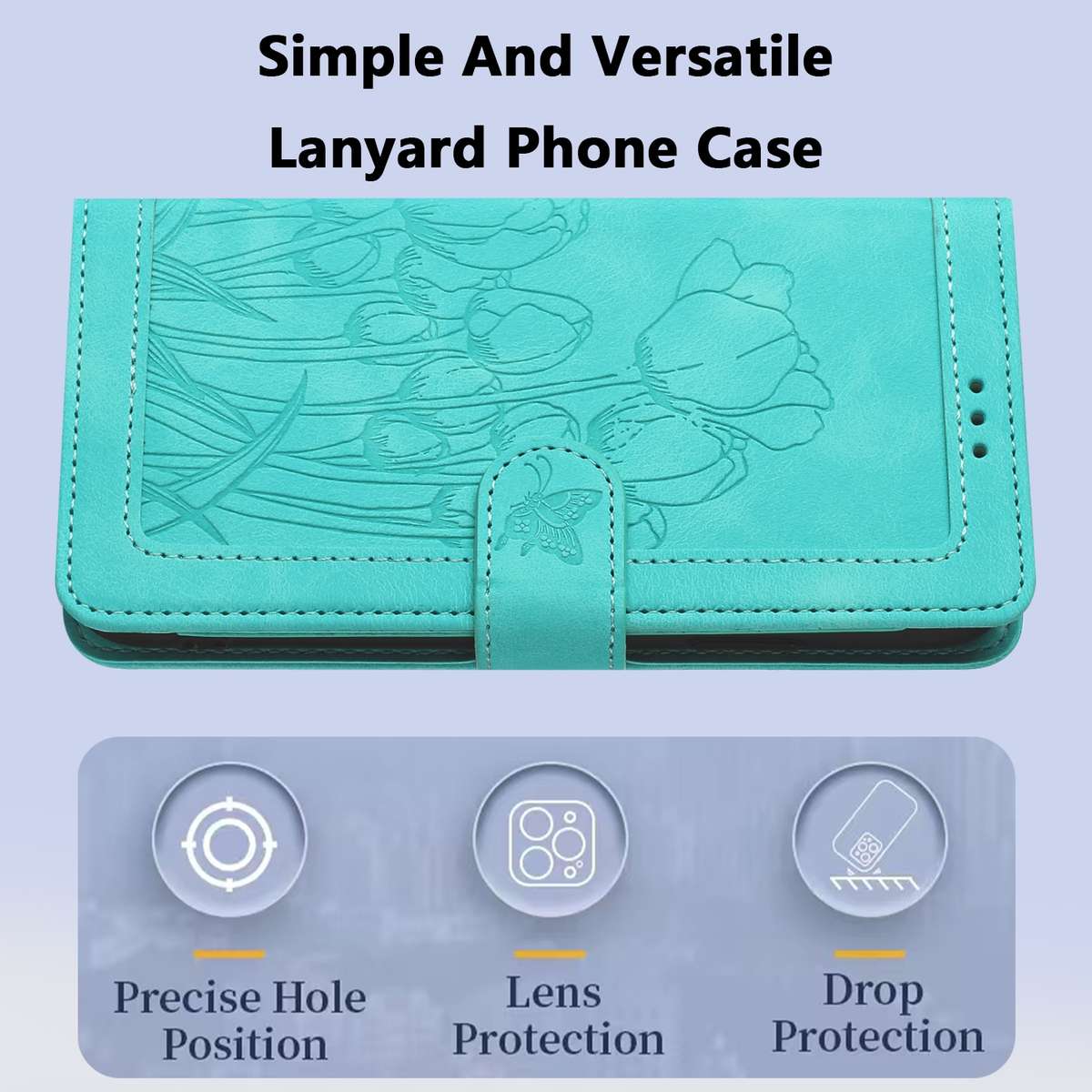 For Samsung Galaxy S22+ 5G Tulips Embossed Leather Phone Case with Lanyard(Green)