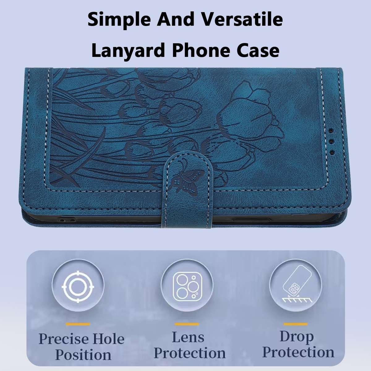 For Samsung Galaxy S20 FE Tulips Embossed Leather Phone Case with Lanyard(Blue)