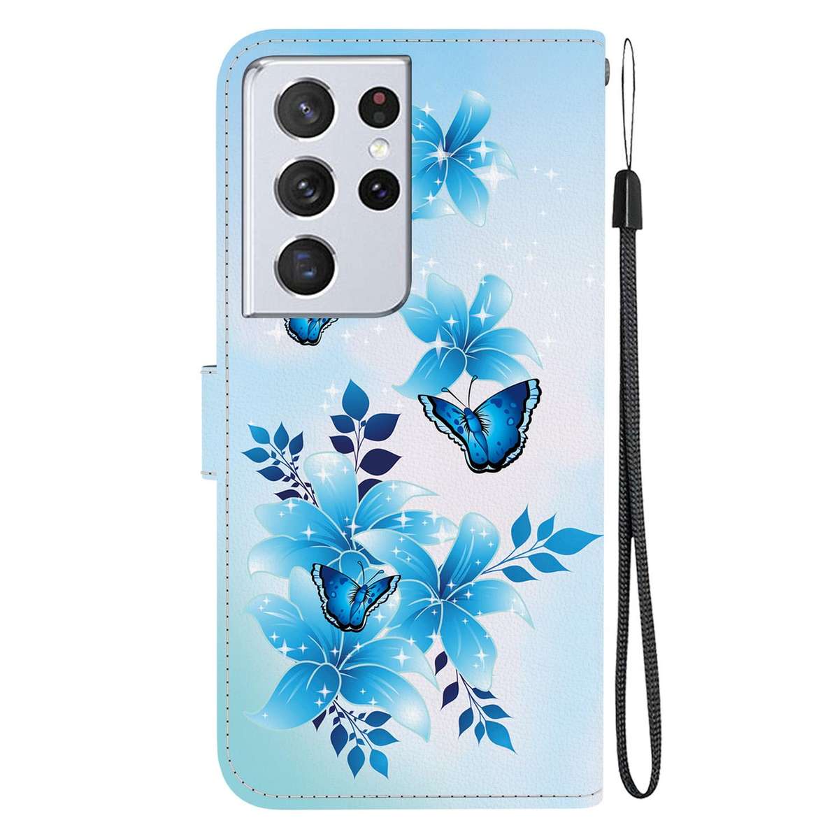 For Samsung Galaxy S21 Ultra 5G Crystal Texture Colored Drawing Leather Pho ... (Blue Butterflies)