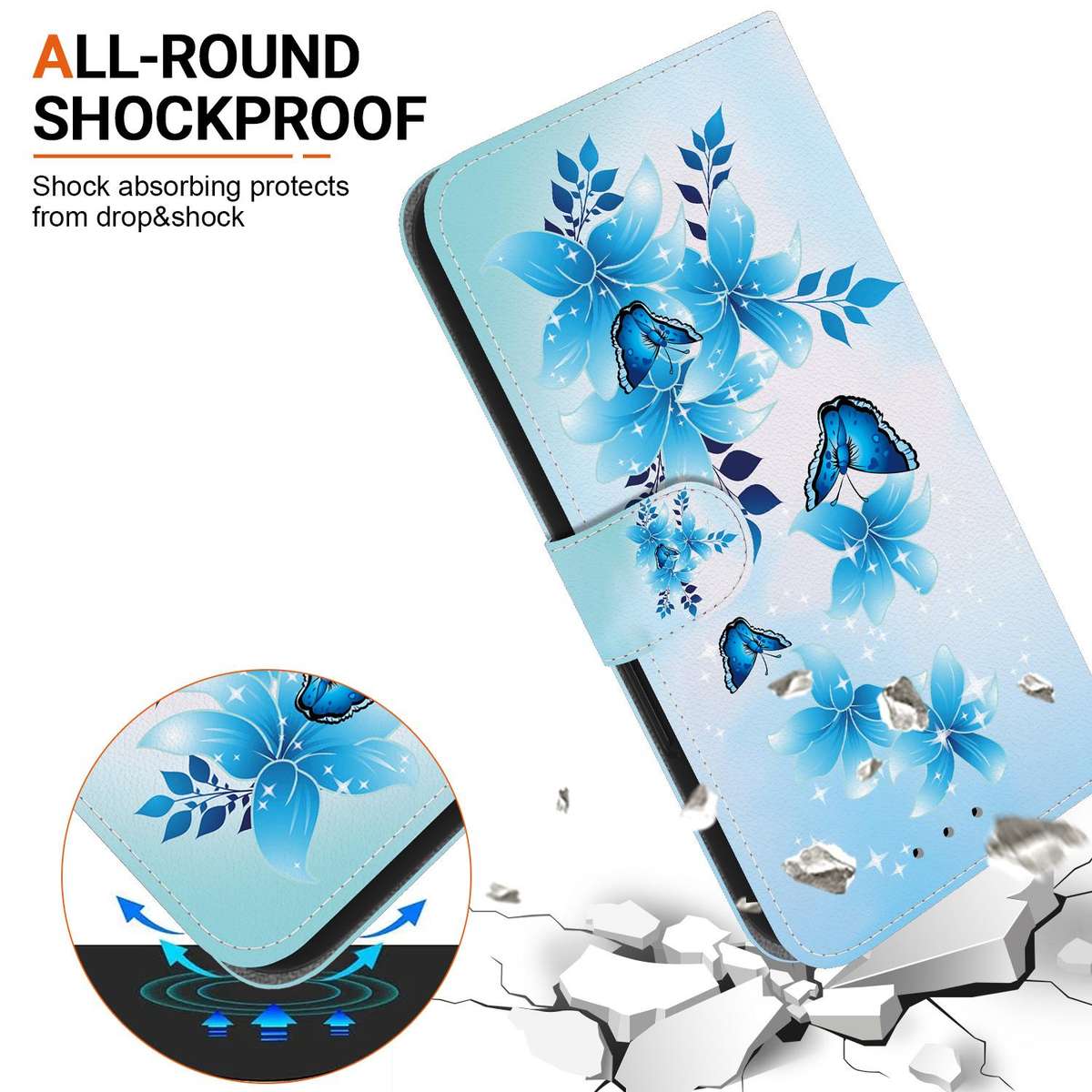 For Samsung Galaxy S21 Ultra 5G Crystal Texture Colored Drawing Leather Pho ... (Blue Butterflies)