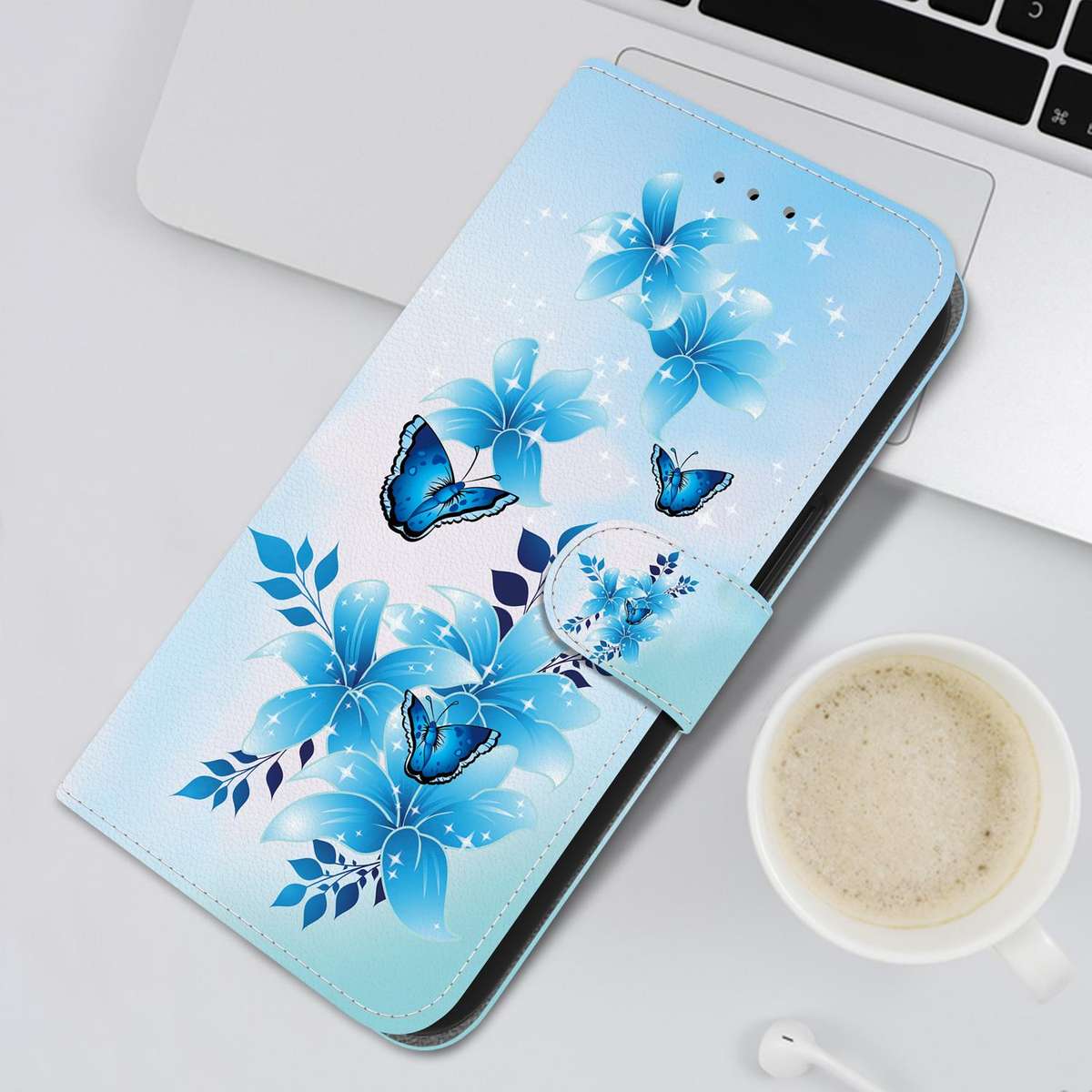For Samsung Galaxy S21 Ultra 5G Crystal Texture Colored Drawing Leather Pho ... (Blue Butterflies)