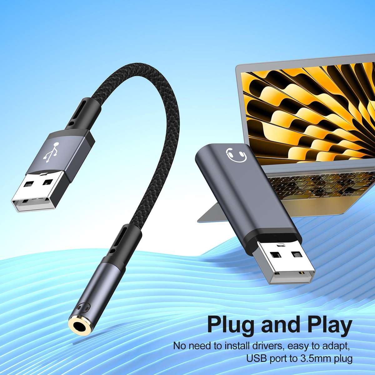 USB Male to 3.5mm Female Audio Adapter(Grey)