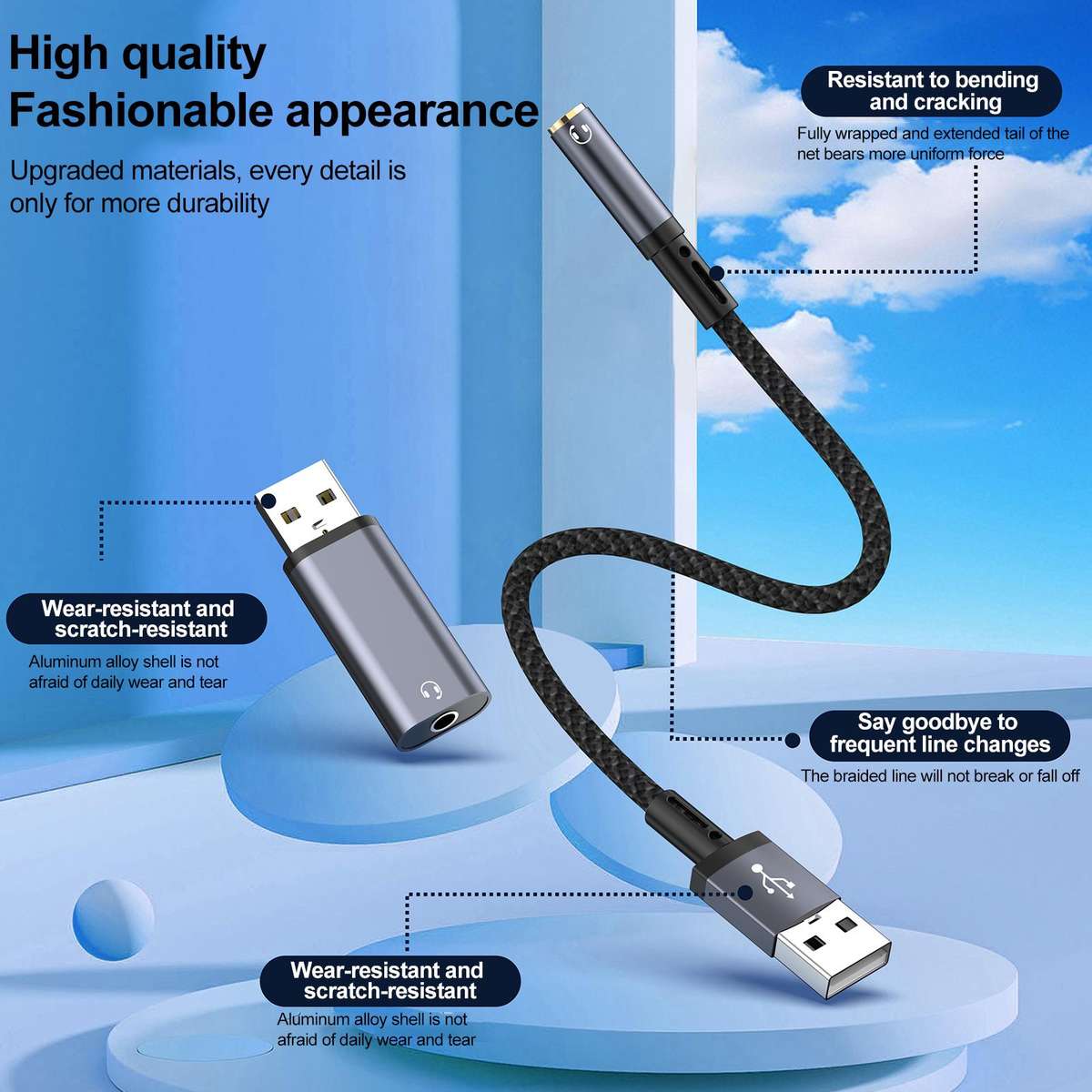 USB Male to 3.5mm Female Audio Adapter(Grey)