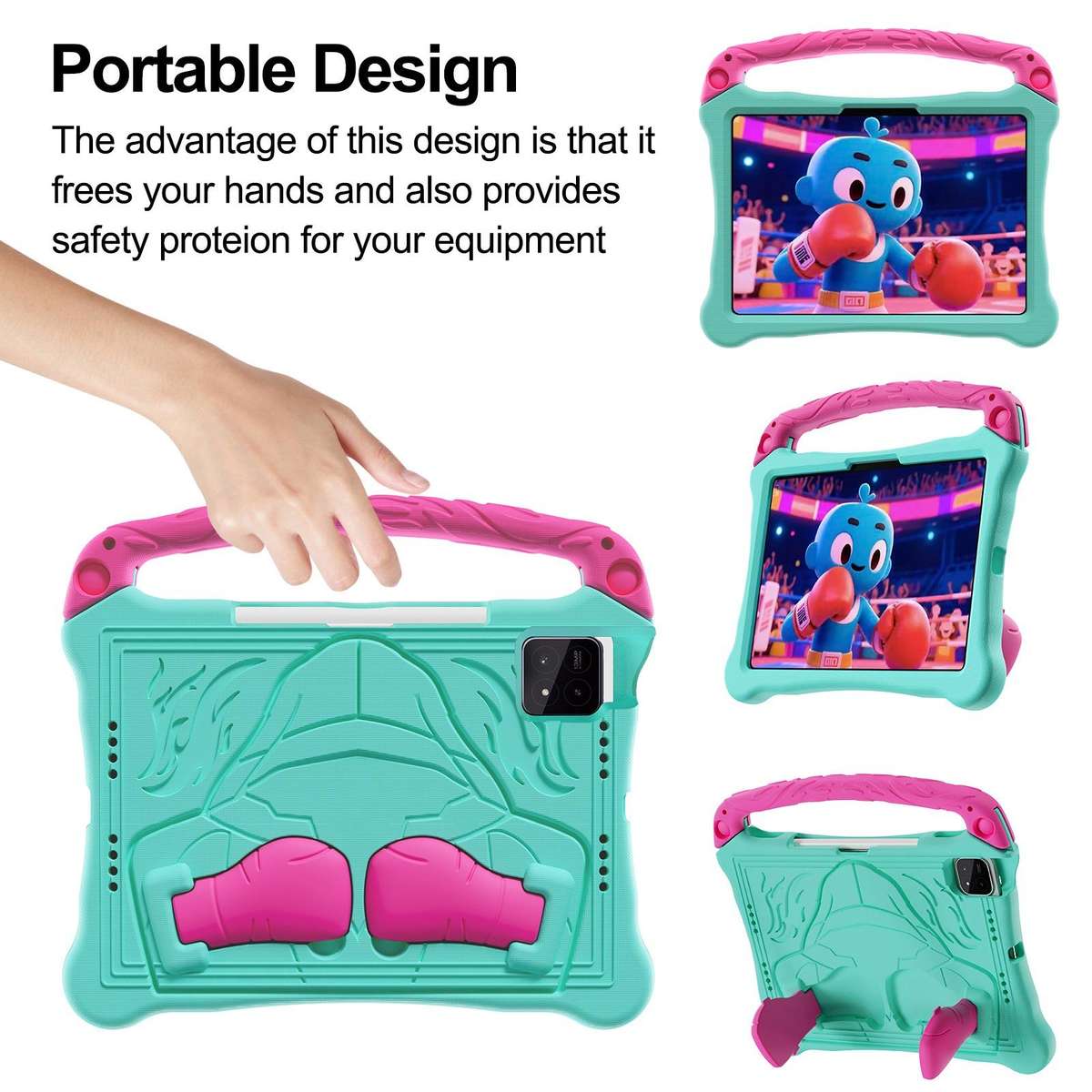 For Xiaomi Pad 8 / 8 Pro / Poco Pad X1 Boxing Series Kickstand EVA Shockproof ... (Mint Rose Red)