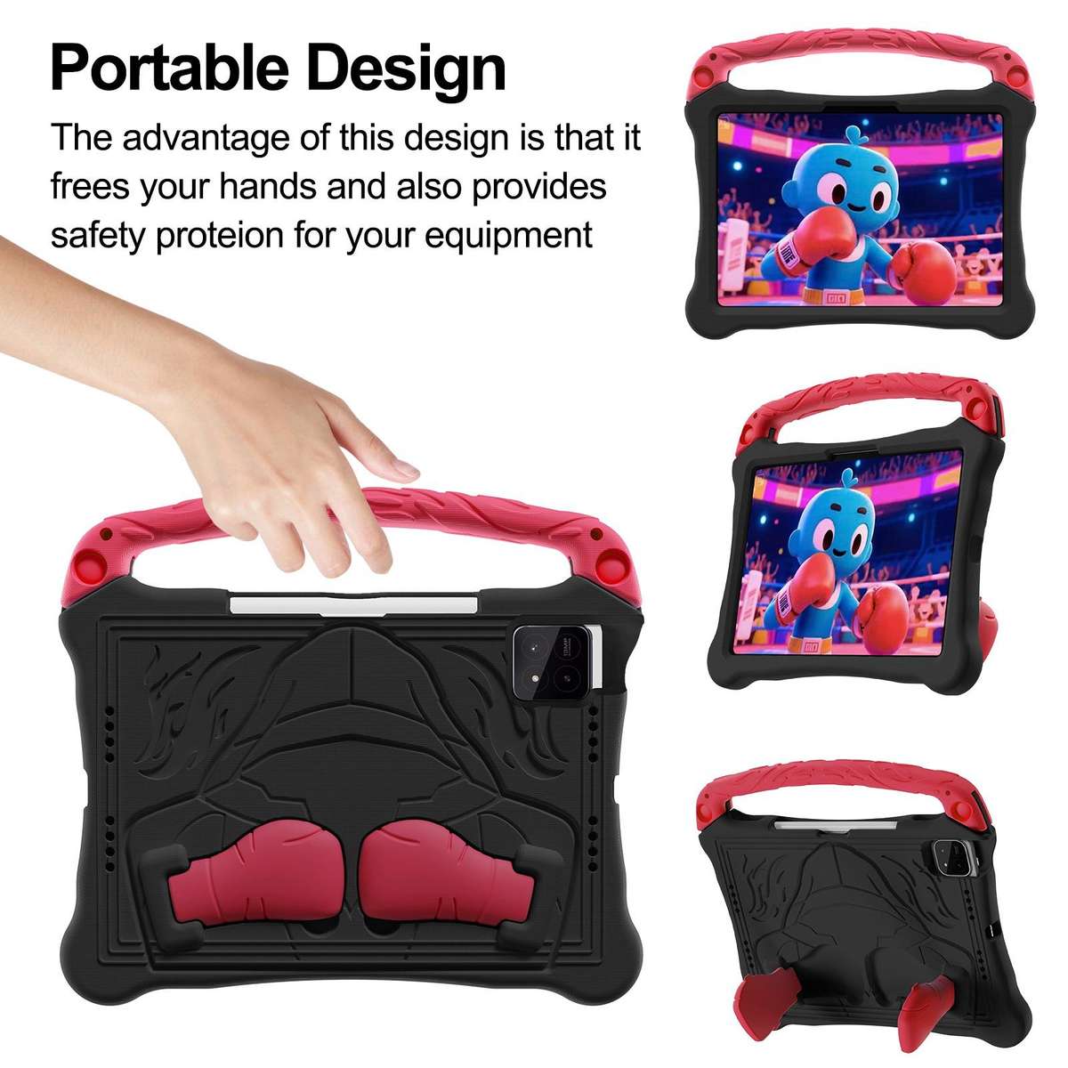 For Xiaomi Pad 8 / 8 Pro / Poco Pad X1 Boxing Series Kickstand EVA Shockproof Tabl ... (Black Red)