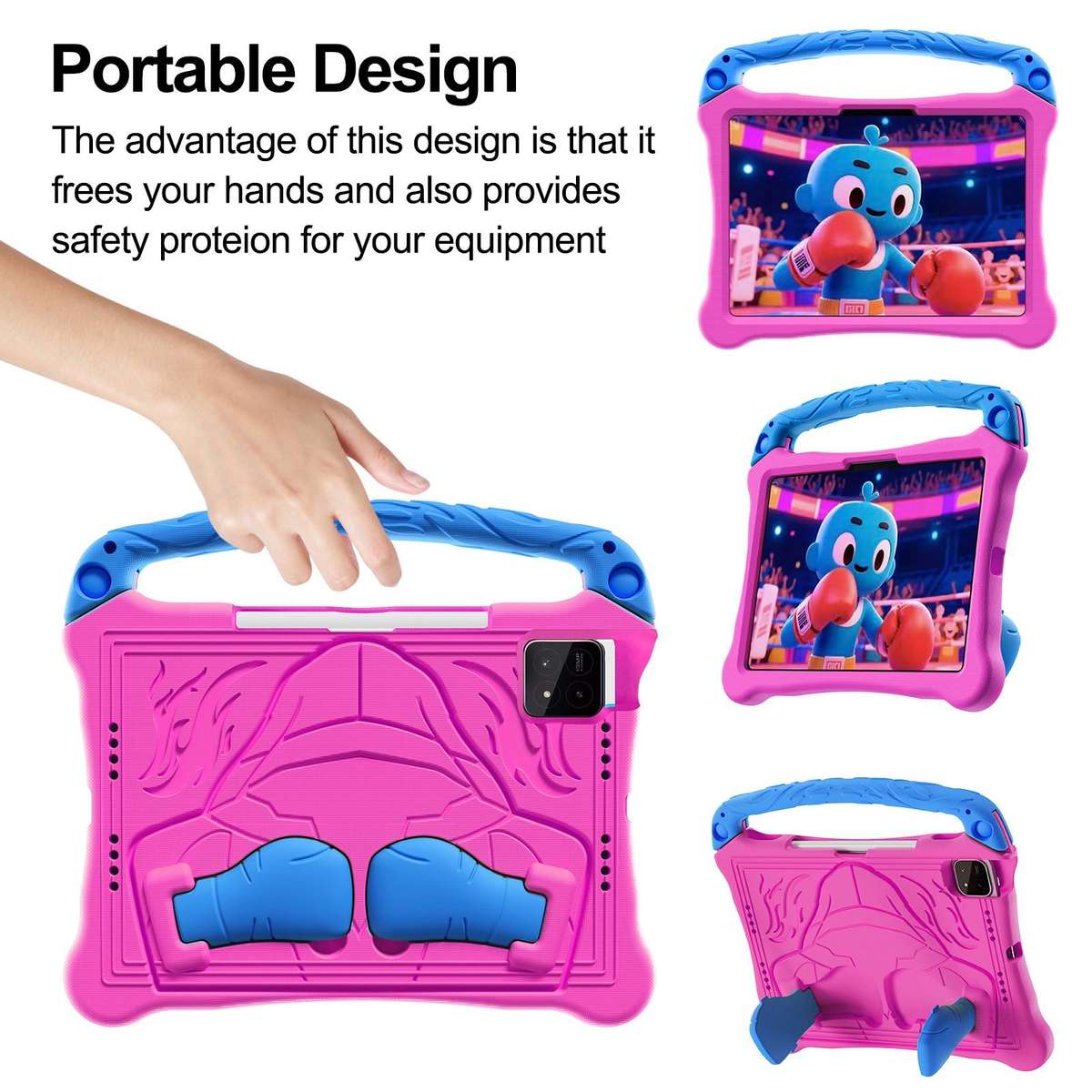 For Xiaomi Pad 8 / 8 Pro / Poco Pad X1 Boxing Series Kickstand EVA Shockproof ... (Rose Red Blue)