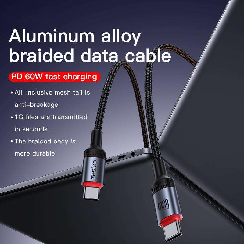Yesido CA181 PD60W 3A USB-C / Type-C to USB-C / Type-C Charging Data Cable, Length: 1.2m(Black)