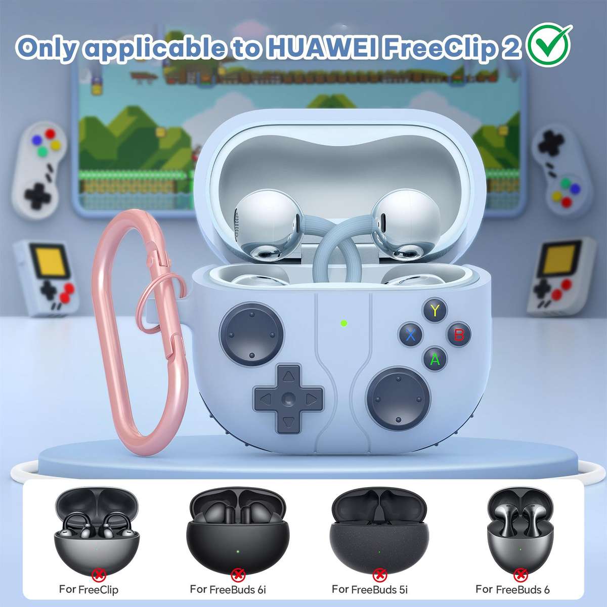 For Huawei FreeClip 2 Retro Game Console Style Silicone Earbuds Case(Pink)