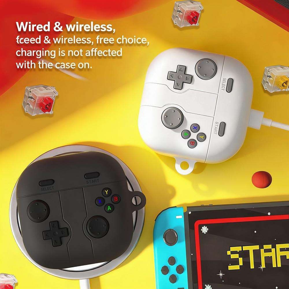 For Samsung Galaxy Buds4 / 4 Pro Retro Game Console Style Silicone Earbuds Case(Dark Grey)