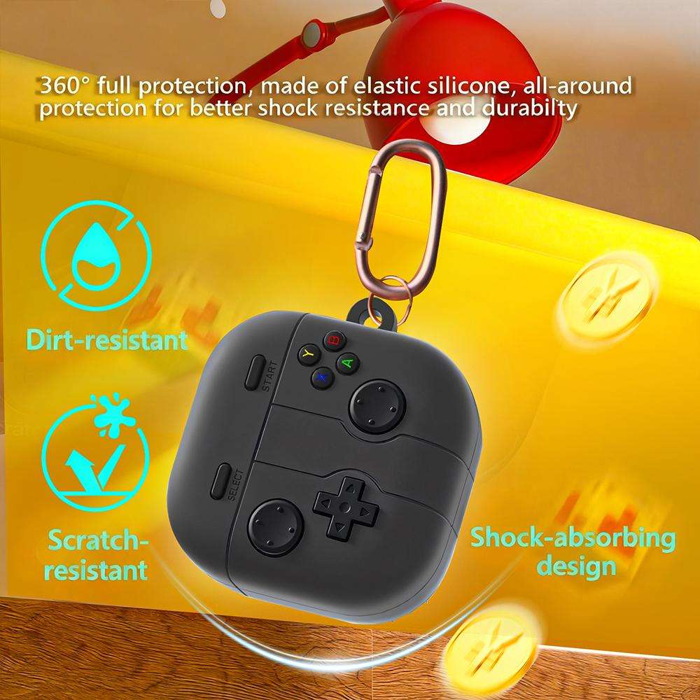 For Samsung Galaxy Buds4 / 4 Pro Retro Game Console Style Silicone Earbuds Case(Dark Grey)