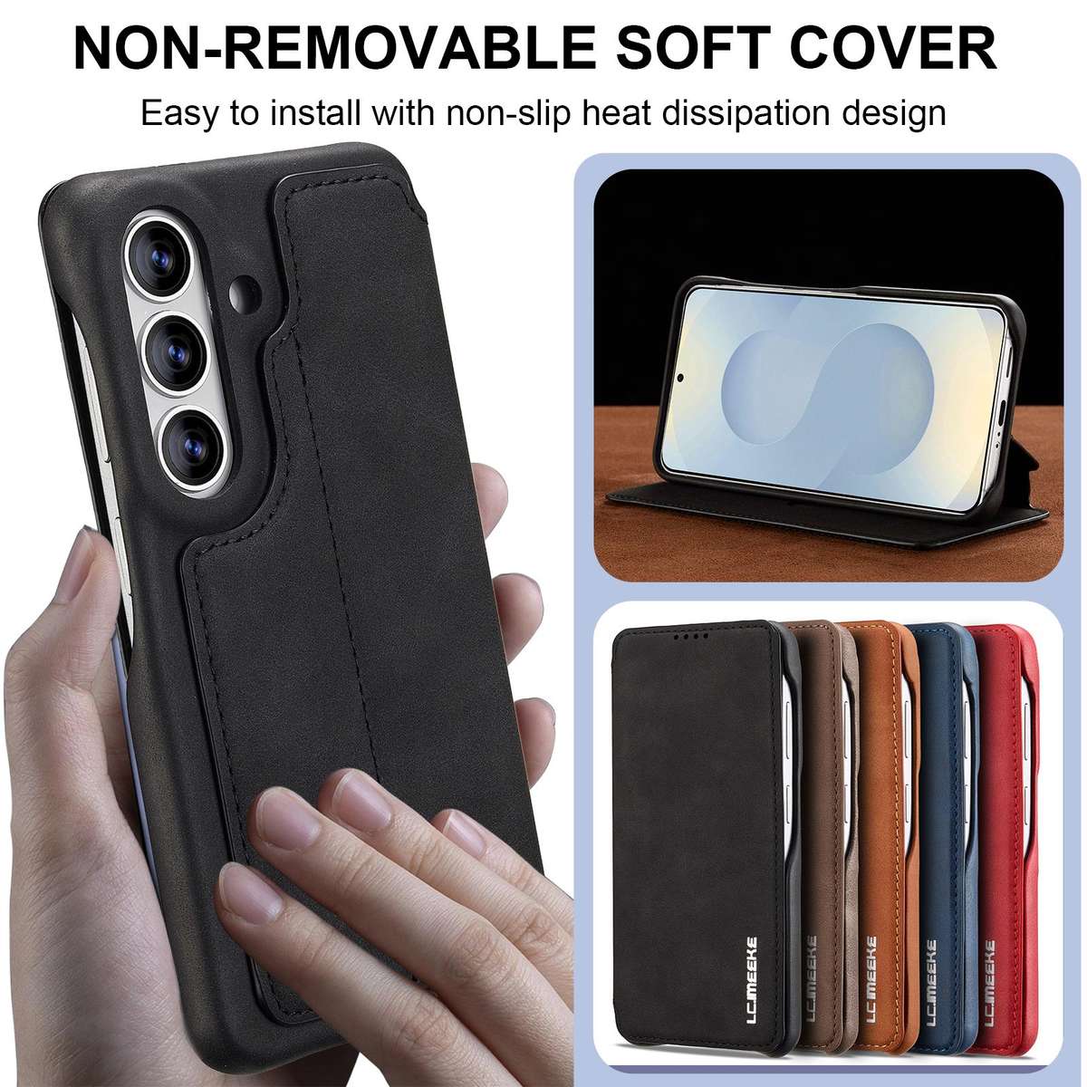 For Samsung Galaxy S26+ 5G LC.IMEEKE Hon Ancient Series Flip Leather Phone Case(Black)