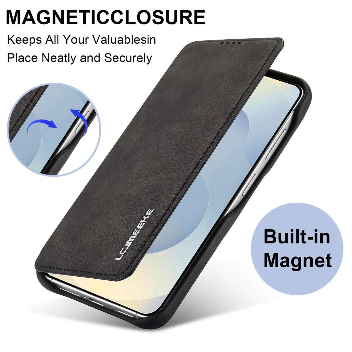 For Samsung Galaxy S26+ 5G LC.IMEEKE Hon Ancient Series Flip Leather Phone Case(Black)