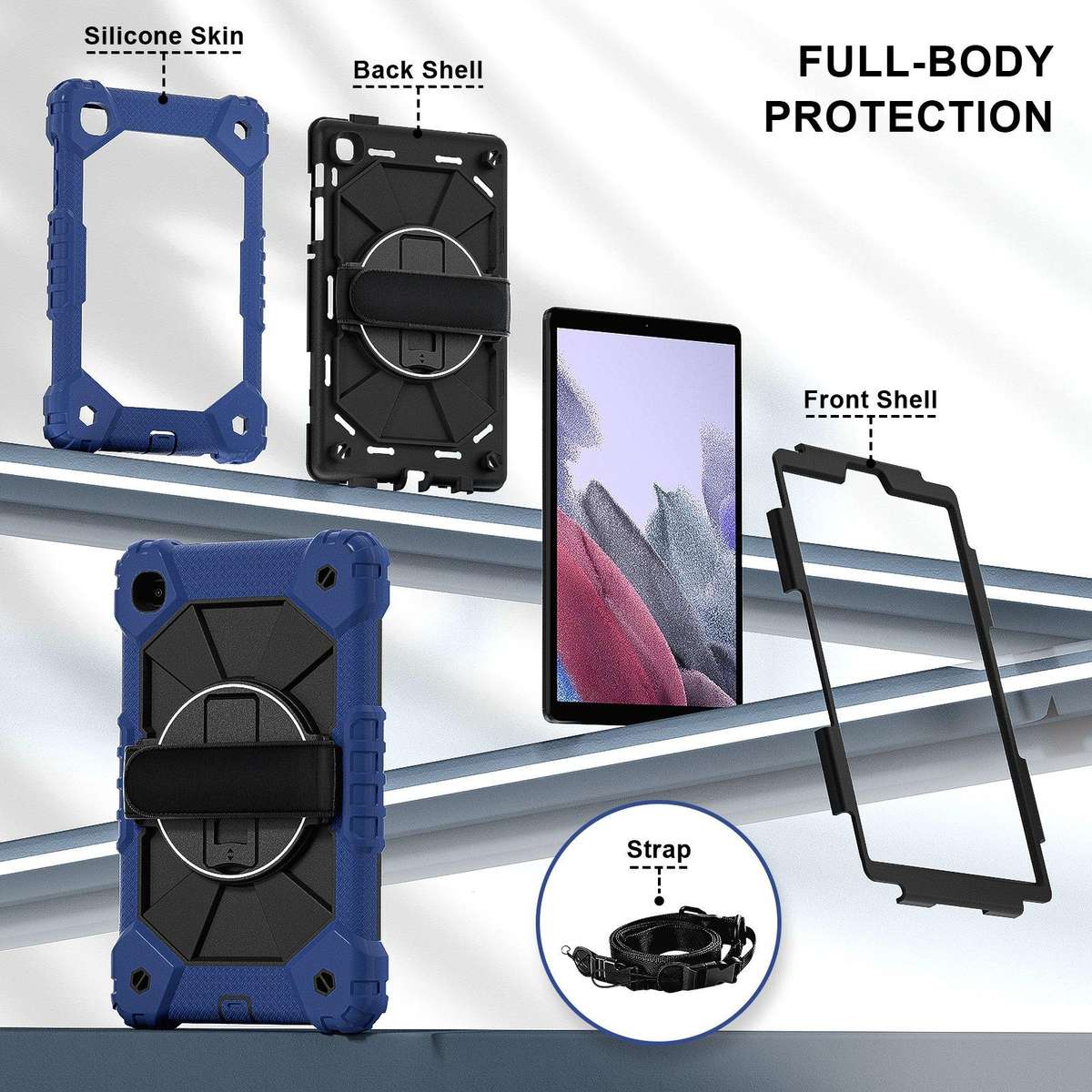 For Samsung Galaxy Tab A7 Lite Contrast Color Robot Silicone Hybrid PC Tablet Case(Navy Black)