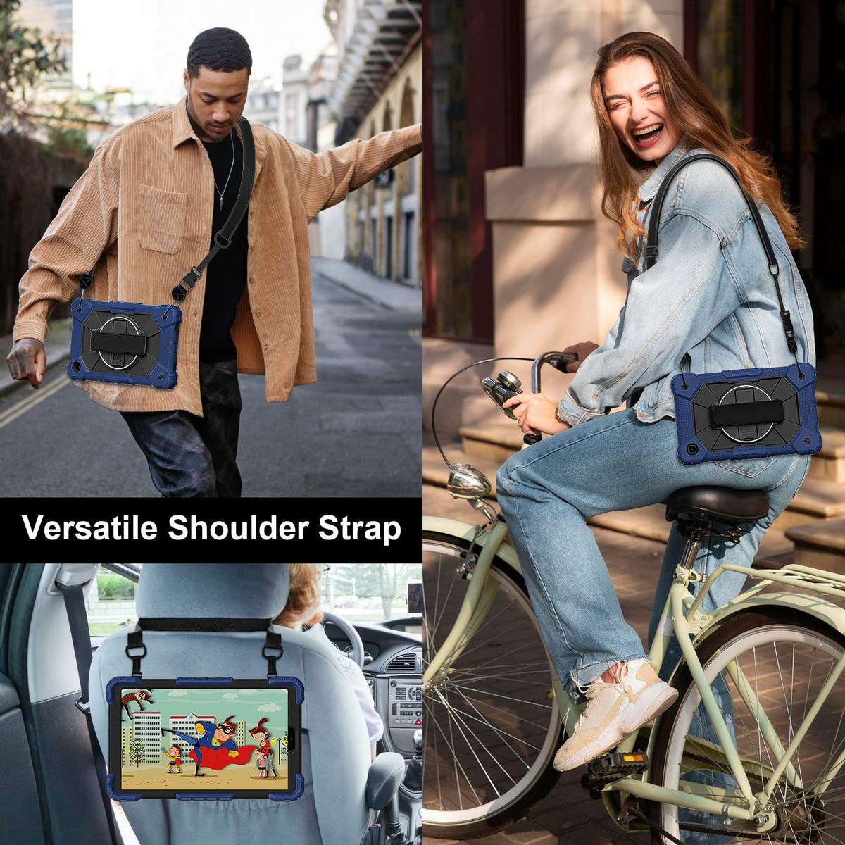For Samsung Galaxy Tab A7 Lite Contrast Color Robot Silicone Hybrid PC Tablet Case(Navy Black)