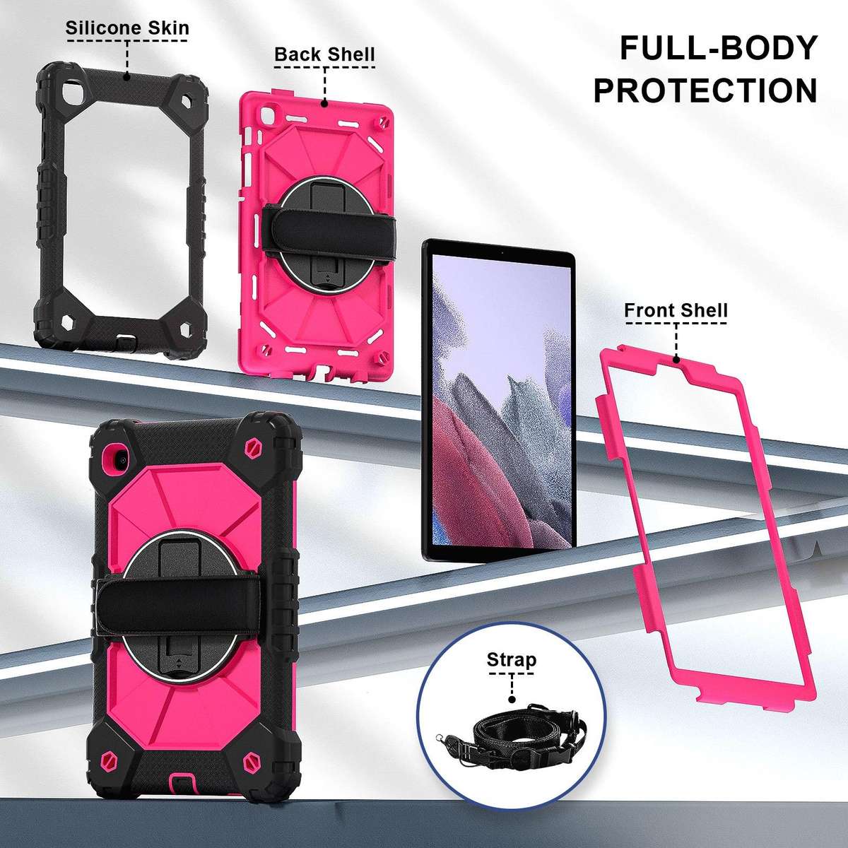 For Samsung Galaxy Tab A7 Lite Contrast Color Robot Silicone Hybrid PC Tablet Case(Black Rose Red)