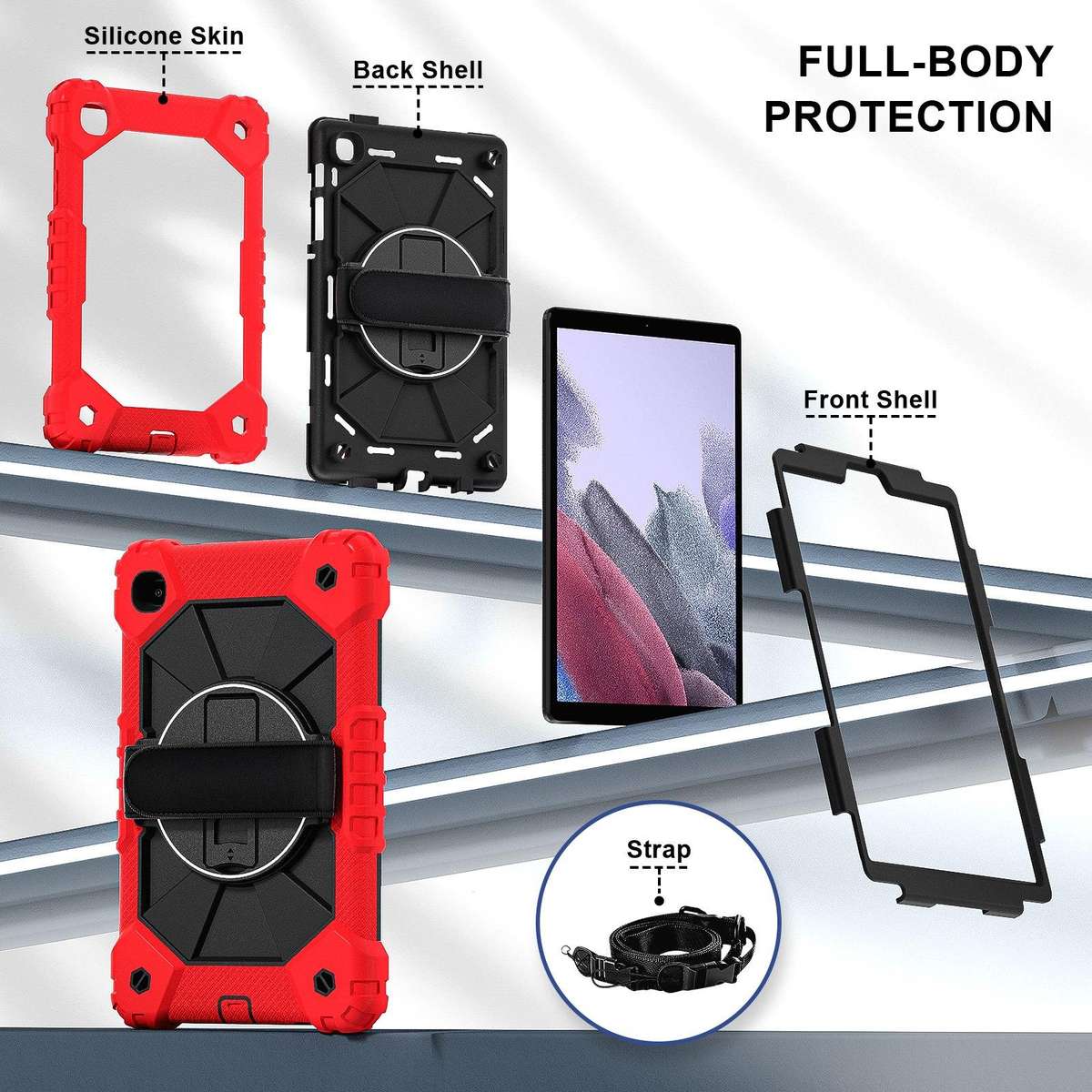 For Samsung Galaxy Tab A7 Lite Contrast Color Robot Silicone Hybrid PC Tablet Case(Red Black)