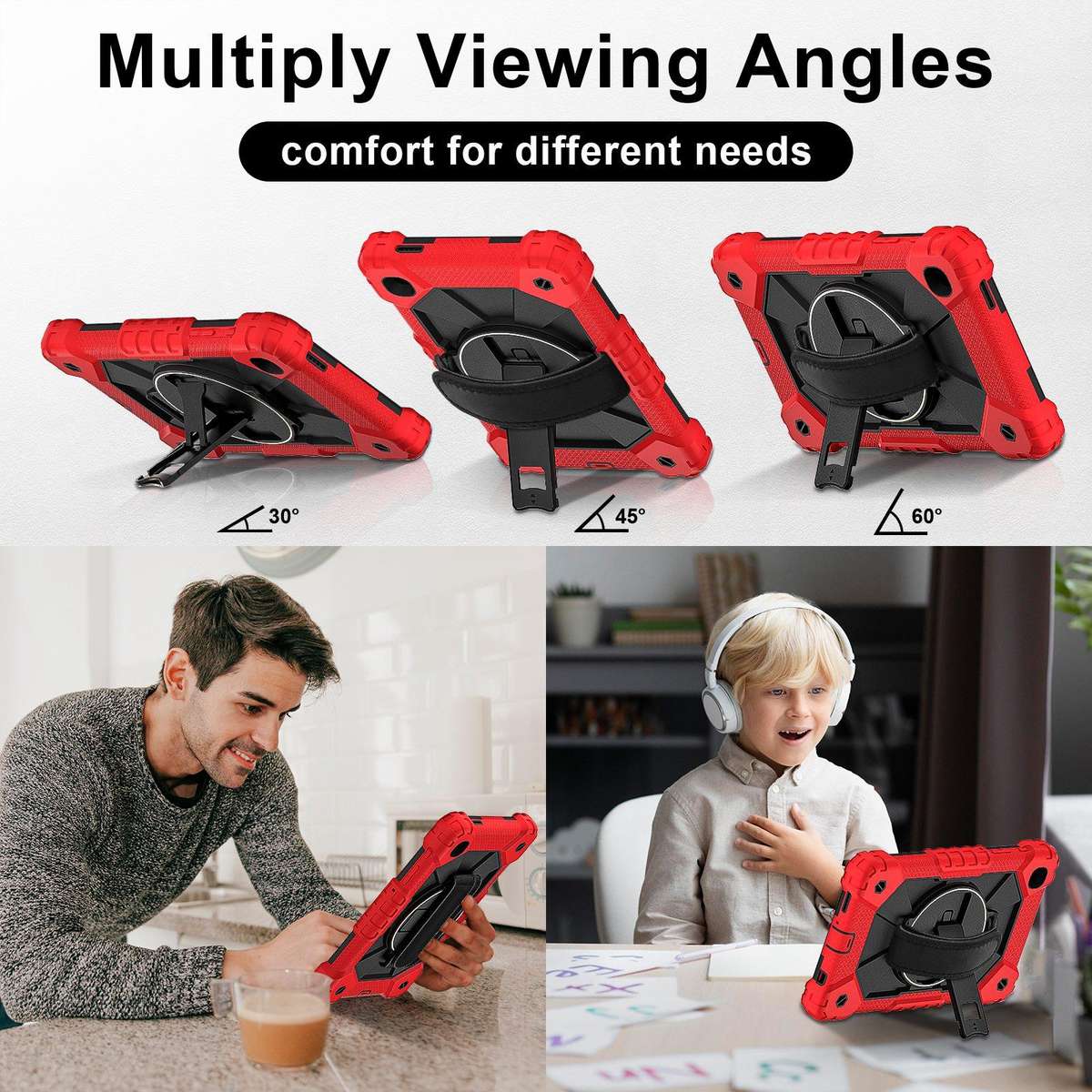 For Samsung Galaxy Tab A7 Lite Contrast Color Robot Silicone Hybrid PC Tablet Case(Red Black)