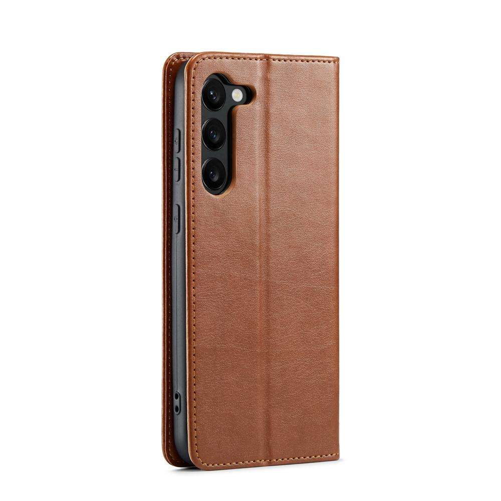 For Samsung Galaxy S25 5G Fierre Shann PU Genuine Leather Texture Phone Case(Brown)