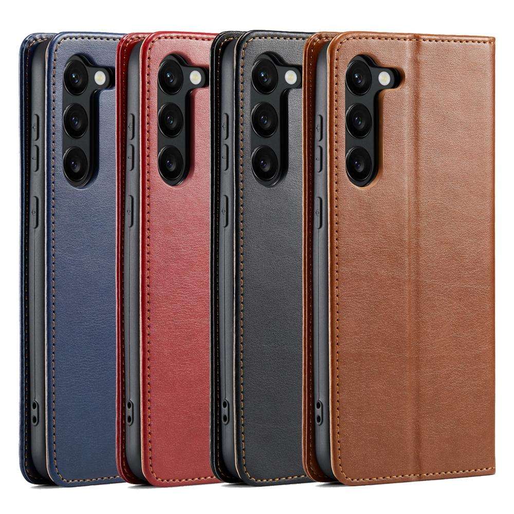 For Samsung Galaxy S25 5G Fierre Shann PU Genuine Leather Texture Phone Case(Brown)