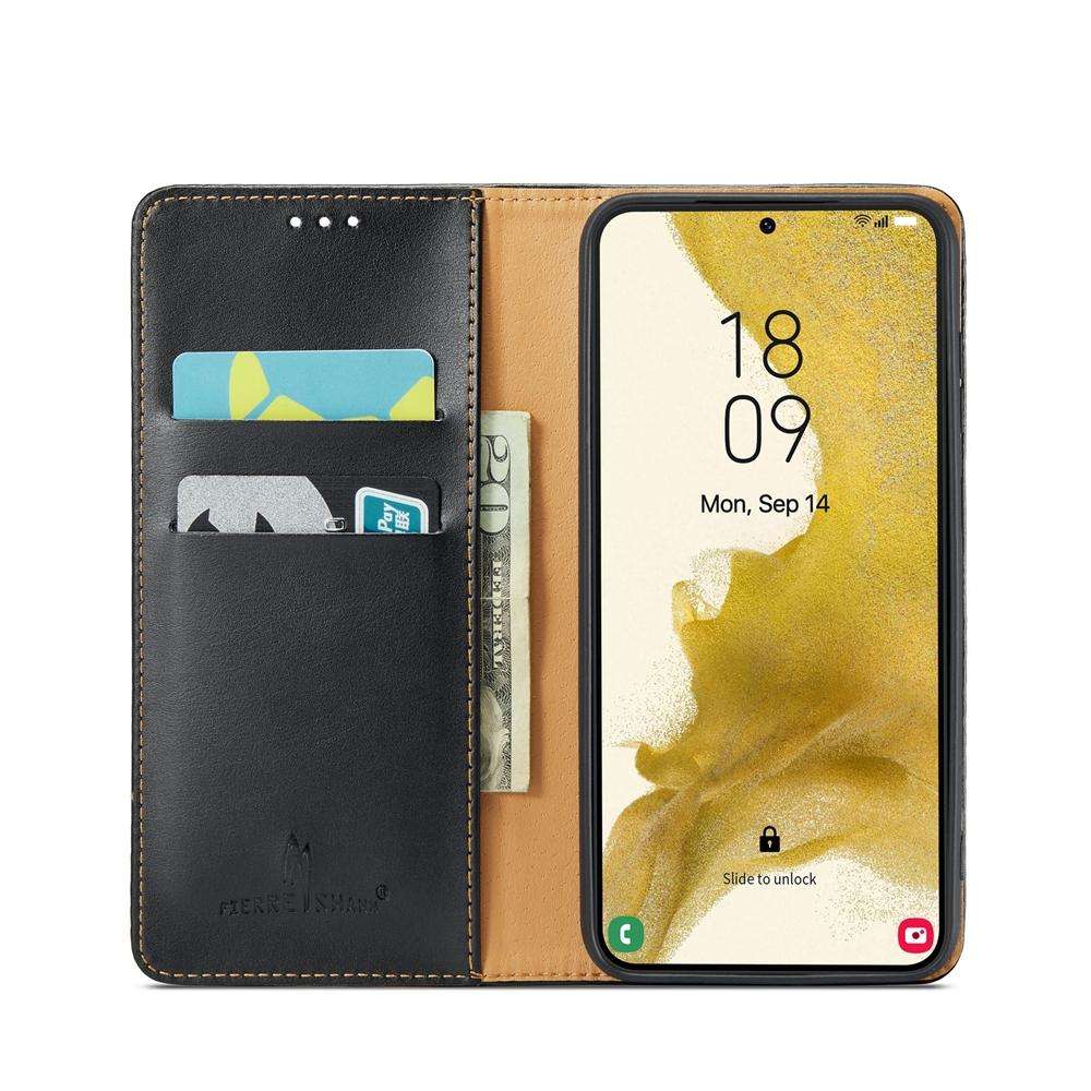 For Samsung Galaxy S25 5G Fierre Shann PU Genuine Leather Texture Phone Case(Black)