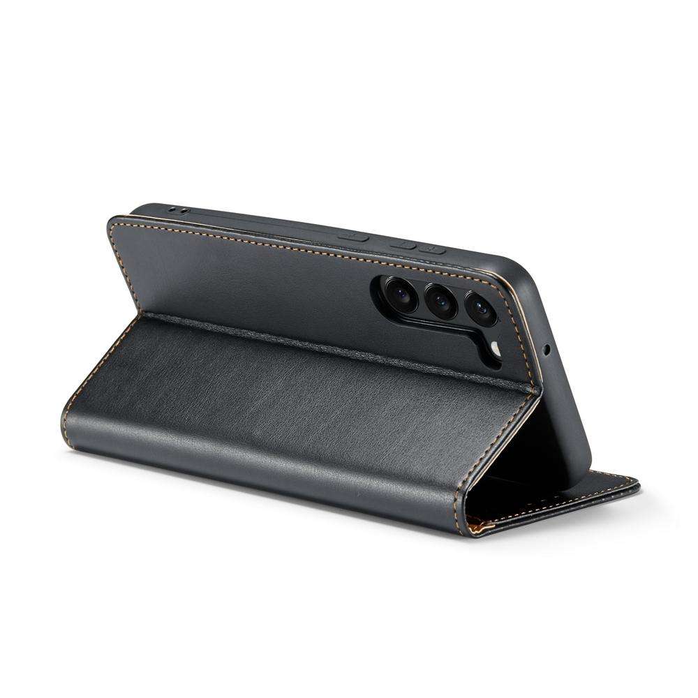 For Samsung Galaxy S25 5G Fierre Shann PU Genuine Leather Texture Phone Case(Black)