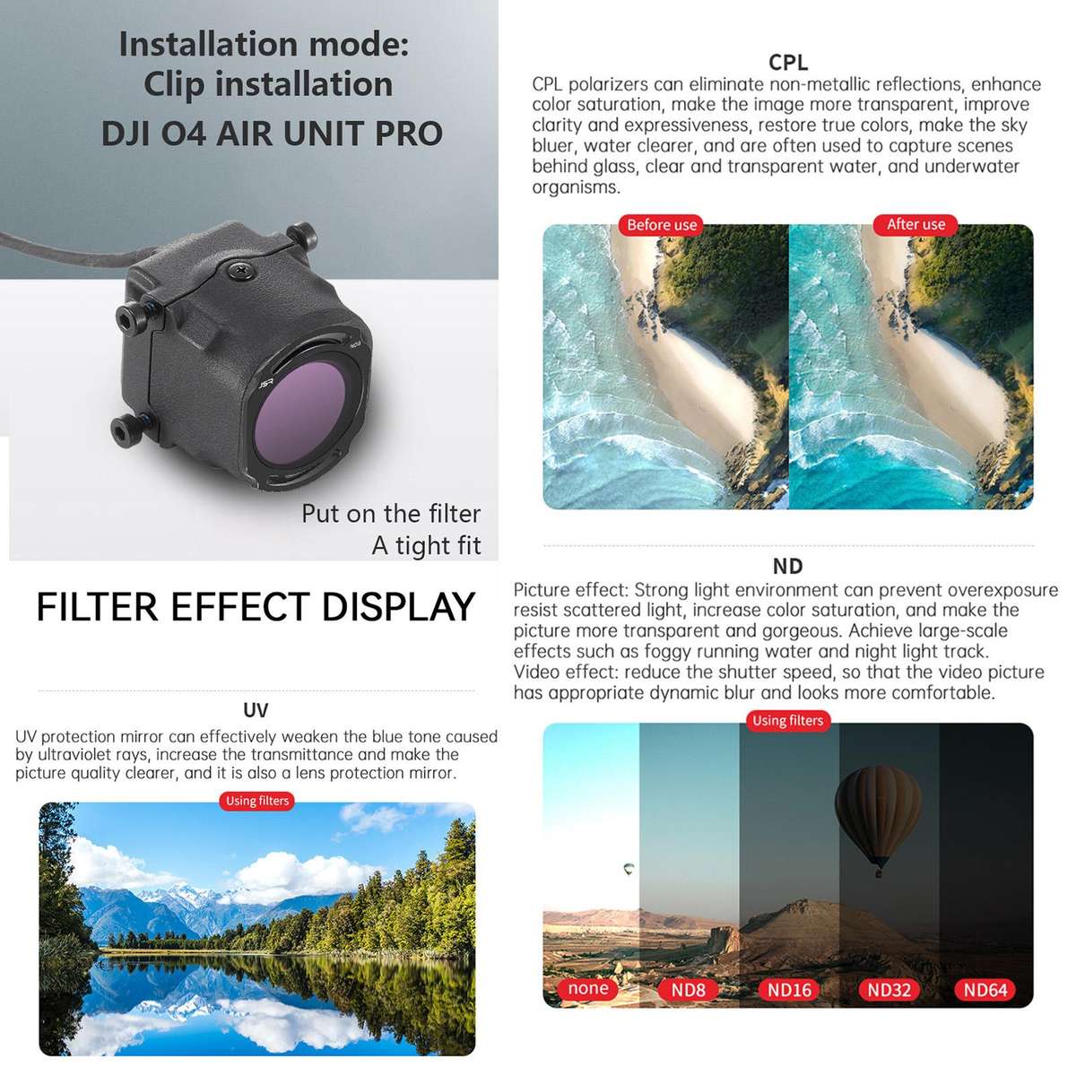 For DJI O4 Air Unit Pro / Avata 2 JSR YB Series Camera Lens Filter, Filter:4 in 1 NDPL