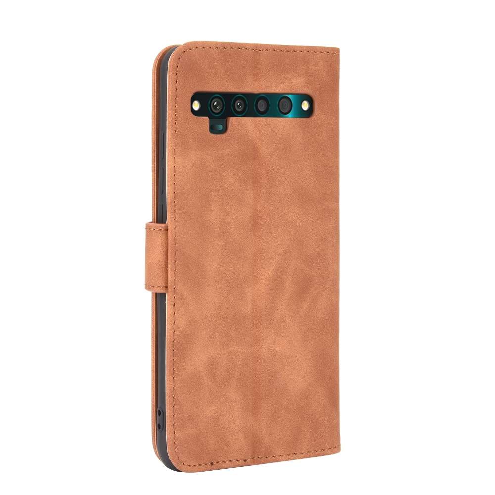 For TCL 10 Pro Solid Color Skin Feel Magnetic Buckle Horizontal Flip Calf Texture PU L ... (Brown)