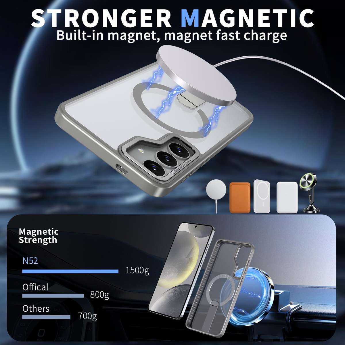 For Samsung Galaxy S23 FE 5G Star Shine Series TPU + PC MagSafe Phone Case with Fold Holder(Grey)