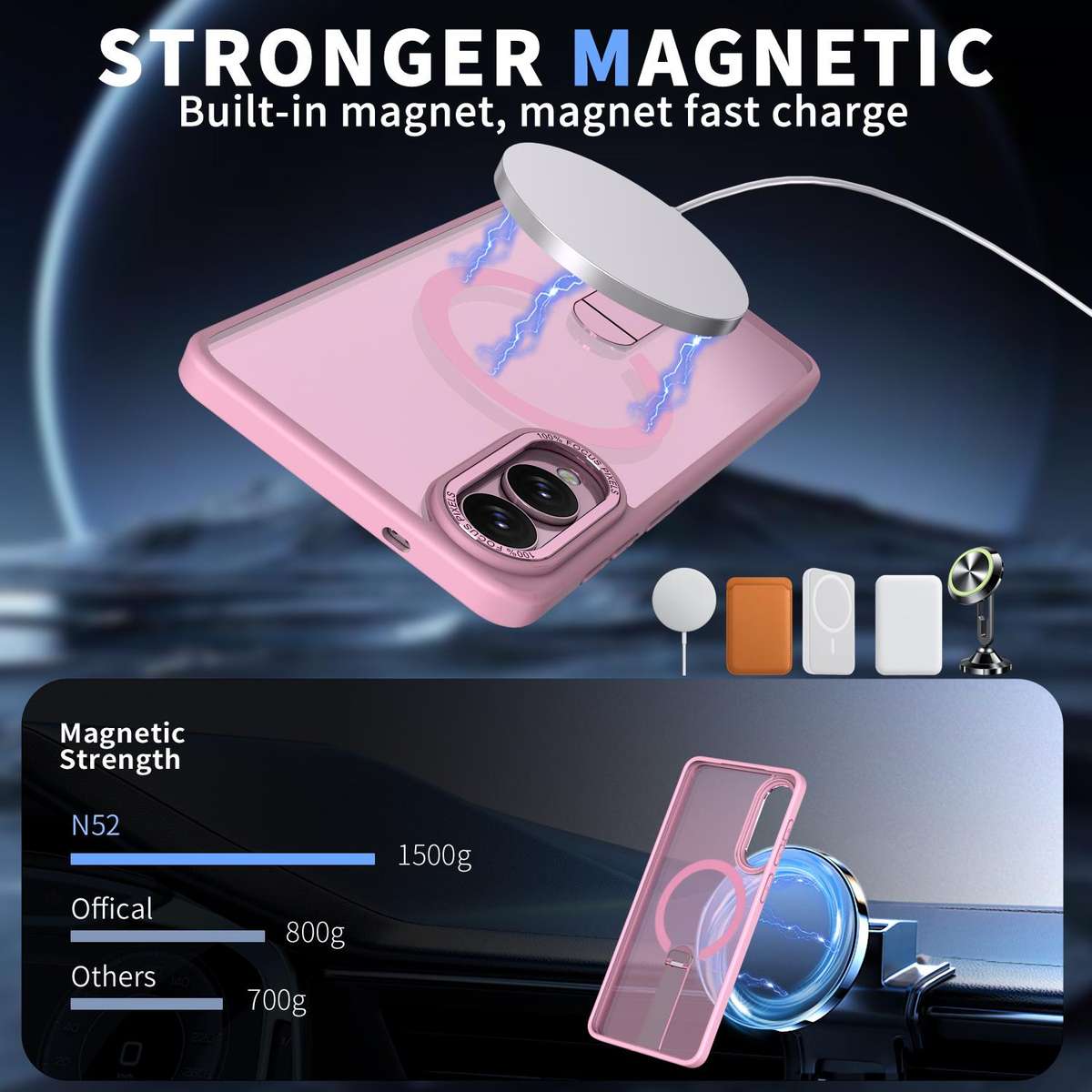 For Samsung Galaxy S25 Edge 5G Star Shine Series TPU + PC MagSafe Phone Case with Fold ... (Pink)