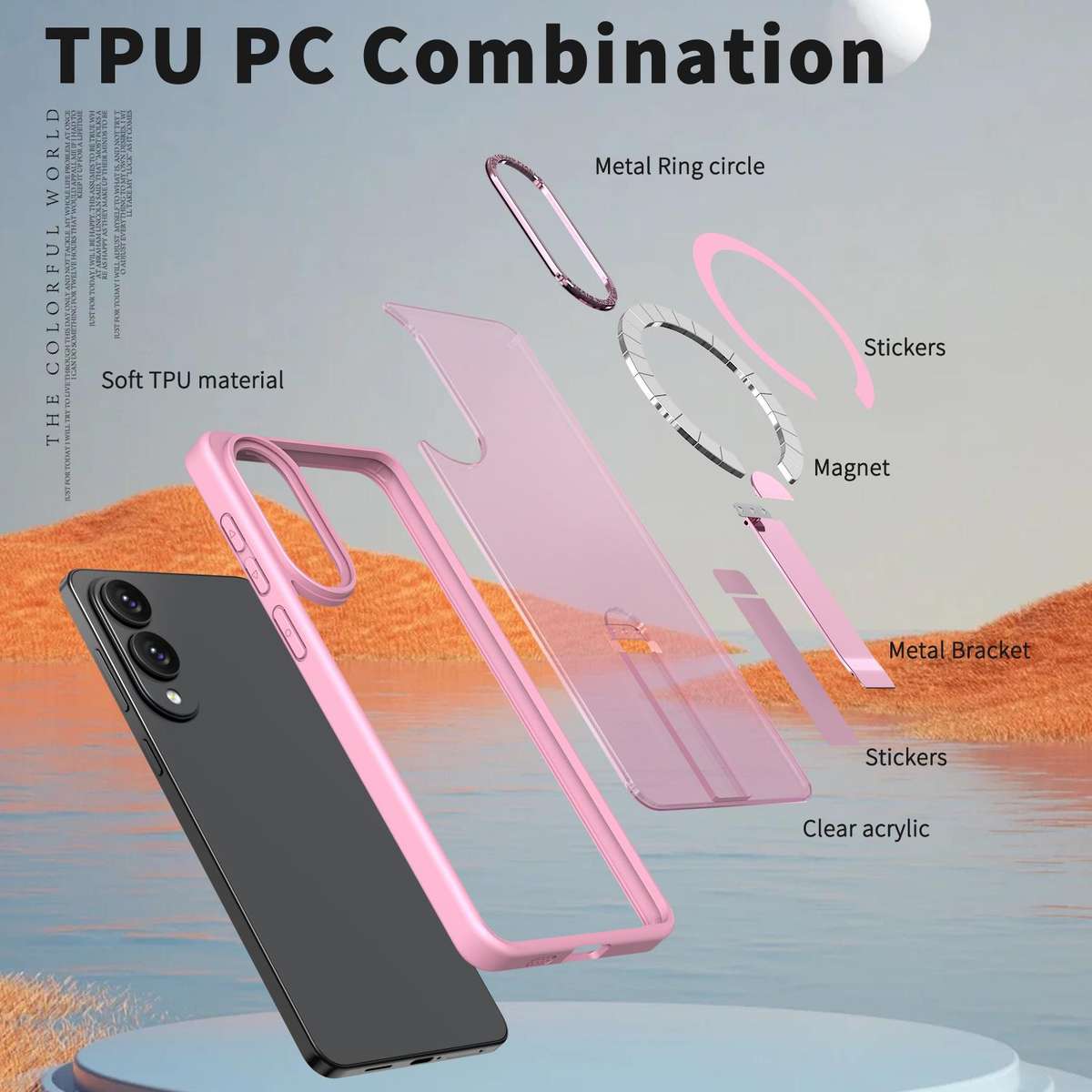 For Samsung Galaxy S25 Edge 5G Star Shine Series TPU + PC MagSafe Phone Case with Fold ... (Pink)